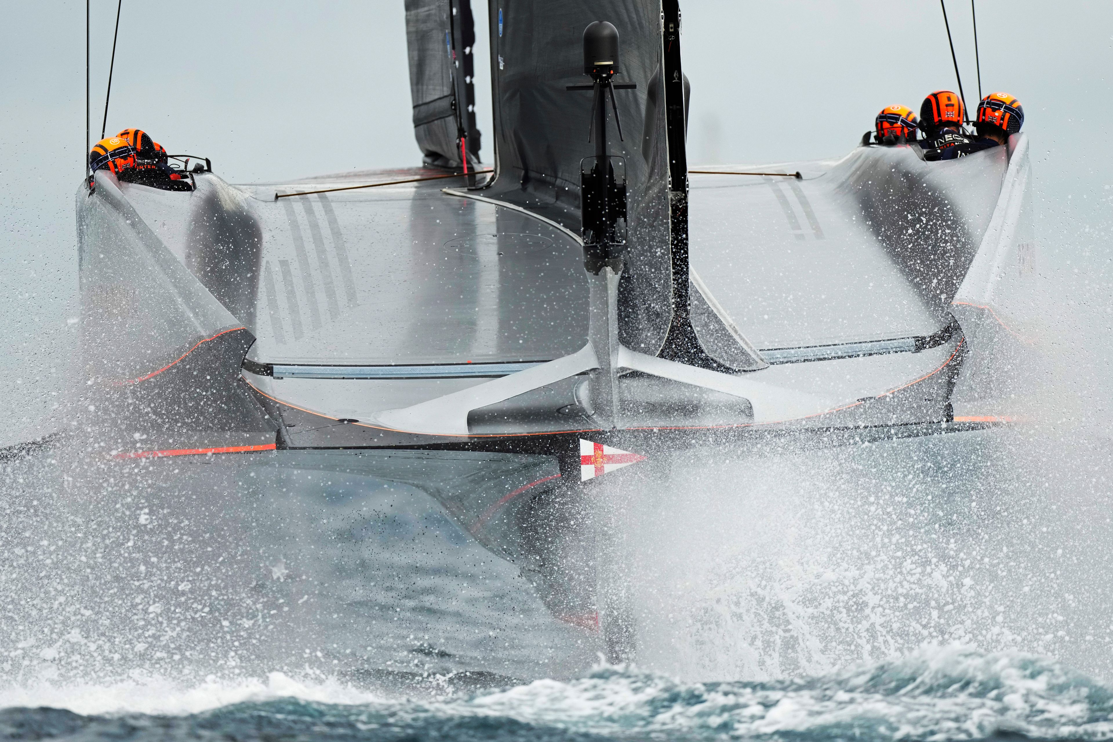 Ineos Britannia races during the Louis Vuitton 37th America's Cup race in Barcelona, Spain, Saturday, Oct. 12, 2024. (AP Photo/Bernat Armangue)