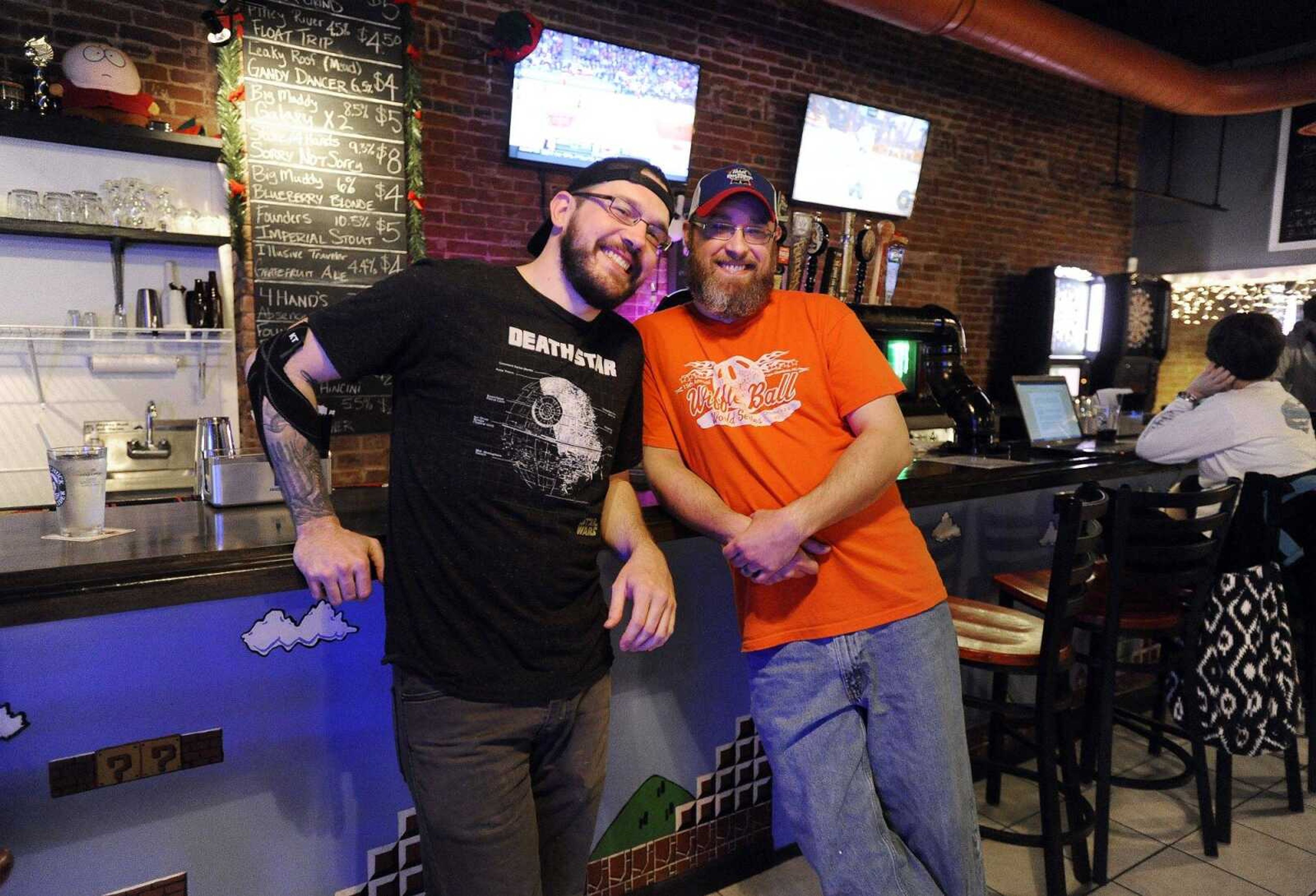 Latt Browne, left, and Jason Mungle are co-owners of Coin Op Cantina in downtown Cape Girardeau. (Laura Simon)