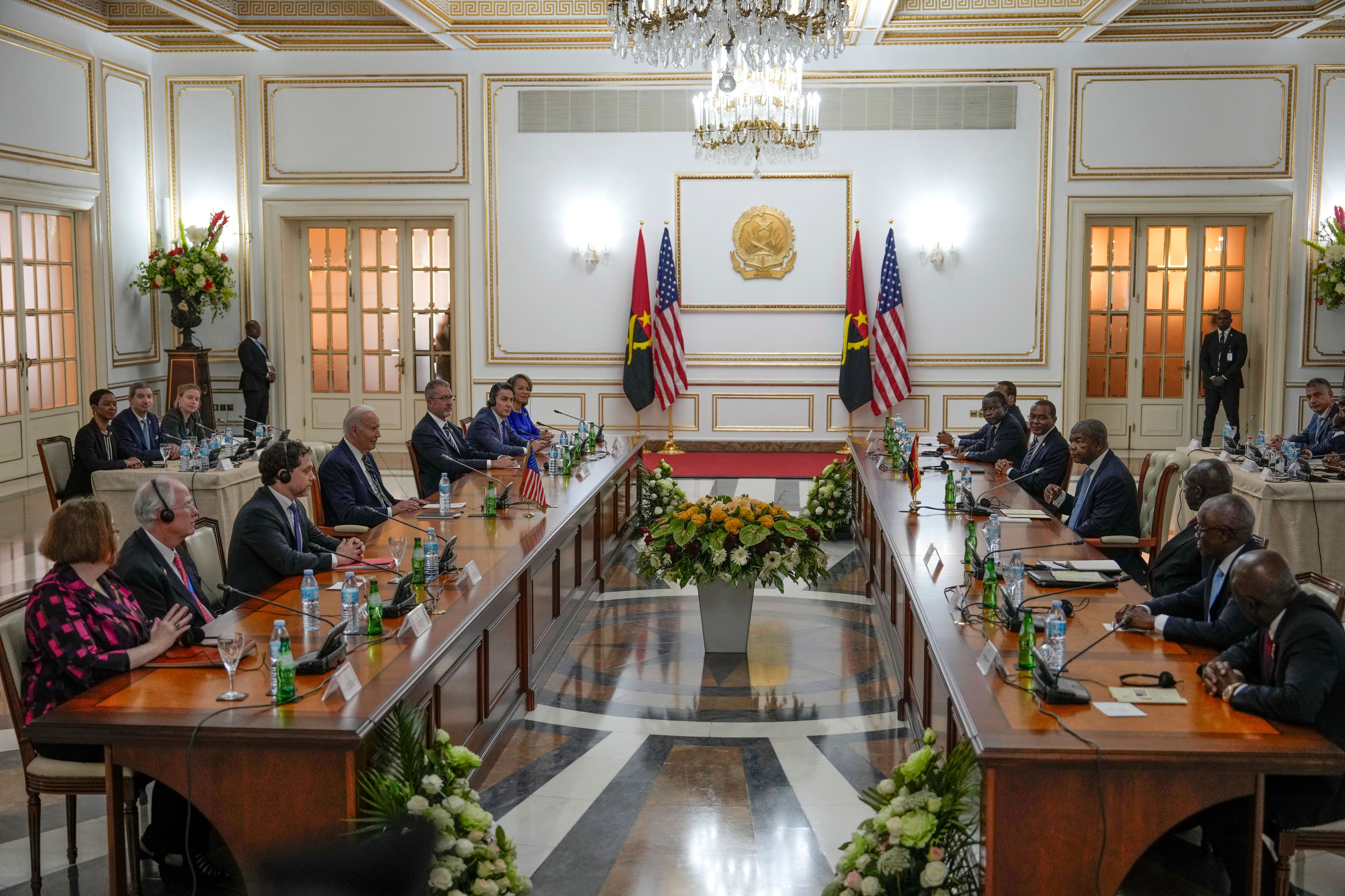 President Joe Biden faces Angola's President Joao Lourenco during their meeting at the presidential palace in the capital Luanda, Angola on Tuesday, Dec. 3, 2024. (AP Photo/Ben Curtis)