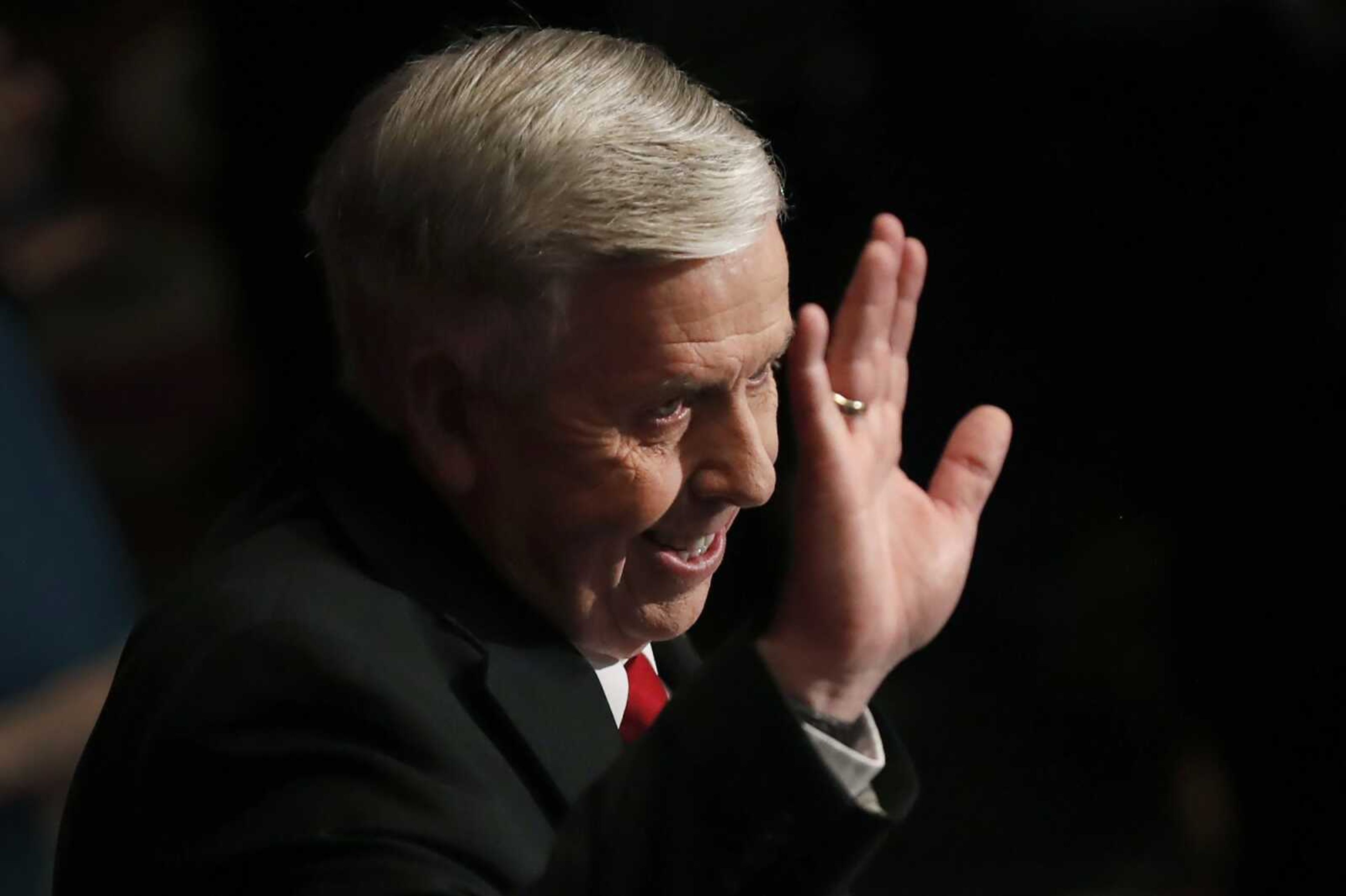 Gov. Mike Parson waves as he concludes the State of the State address Jan. 15 in Jefferson City, Missouri.