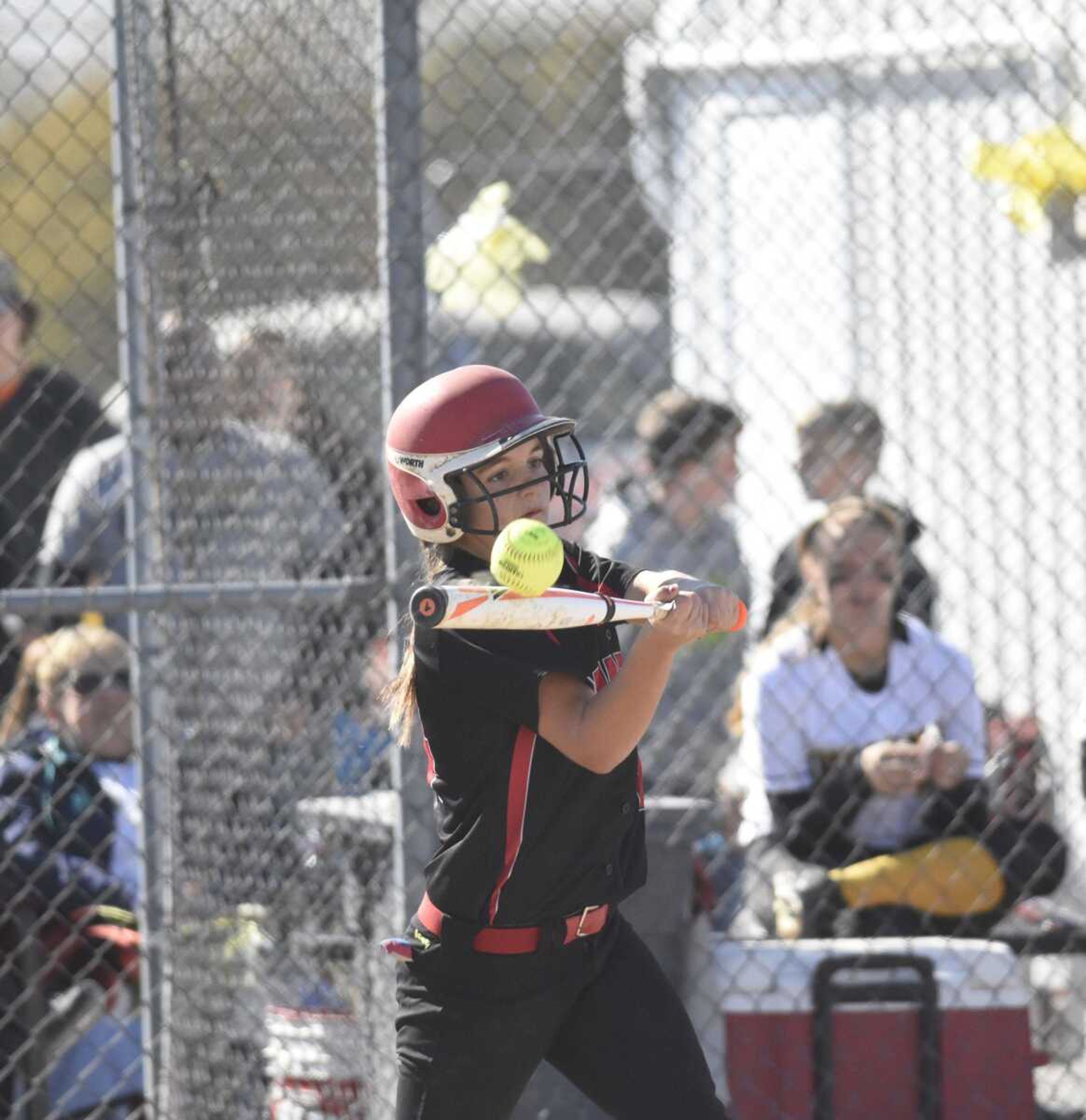 Chaffee's Bailey Wiseman makes conact with a pitch in the second inning of a Class 1 sectional Saturday in Vandalia, Missouri. (Ben Striker)