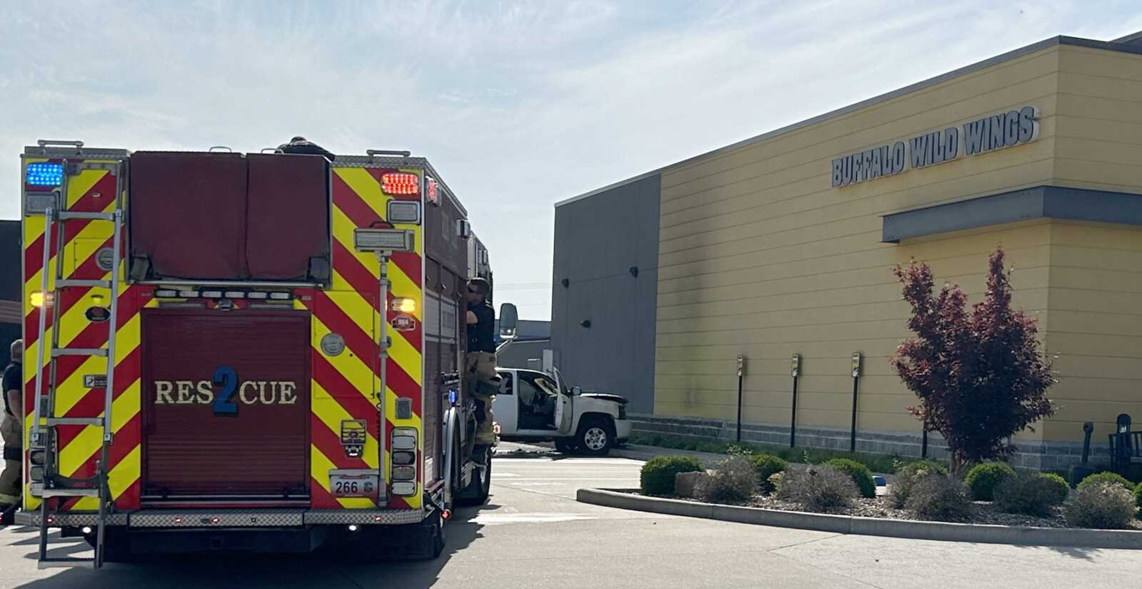 Cape Girardeau Fire Department personnel responded at about 4:30 p.m. Monday, May 22, to a vehicle fire at Buffalo Wild Wings, 211 Siemers Drive. The vehicle sustained heavy damage, but the fire caused only superficial damage to the restaurant's exterior.