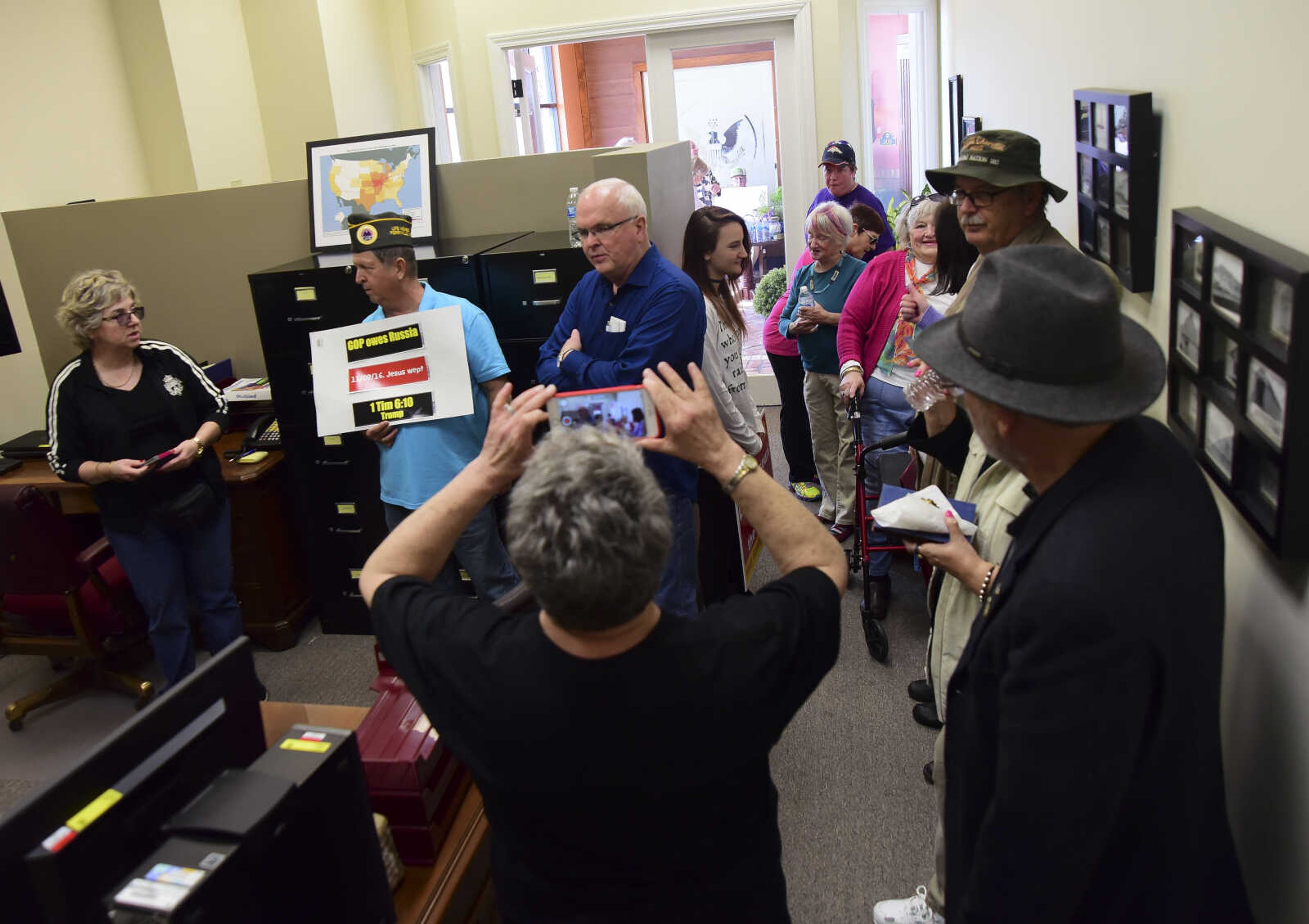 People bring up concerns they have with District Director, Darren Lingle, for Senator Roy Blunt in U.S. Sen. Roy Blunt's office Wednesday, Feb. 22, 2017 in Cape Girardeau.