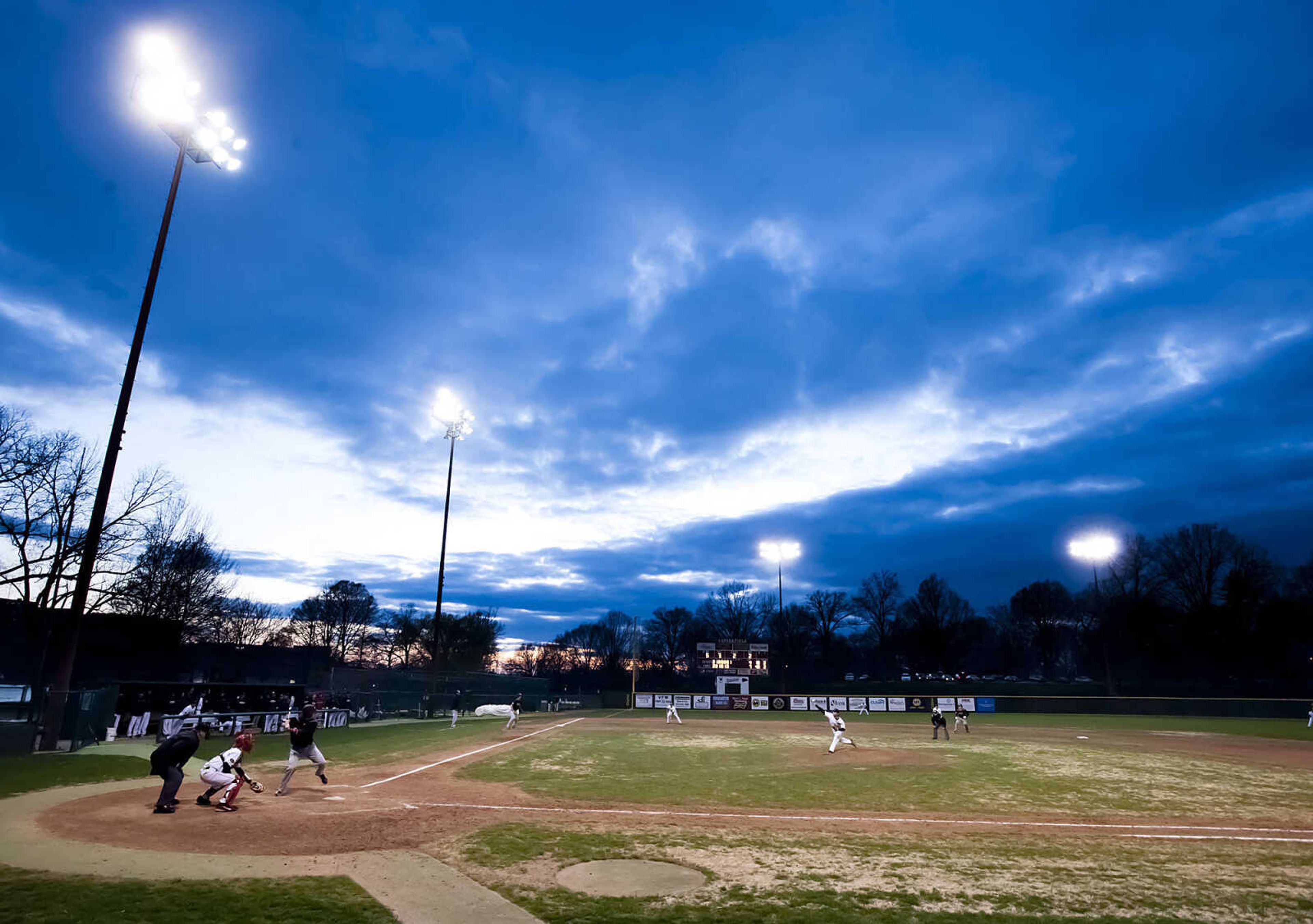 Southeast Missouri State pitcher Greg Moseland throws to SIU Edwardsville's Skyler Geissinger in the seventh inning of the Redhawks' 8-7 10-inning win over the Cougars Friday, April 4, at Capaha Field. (Adam Vogler)