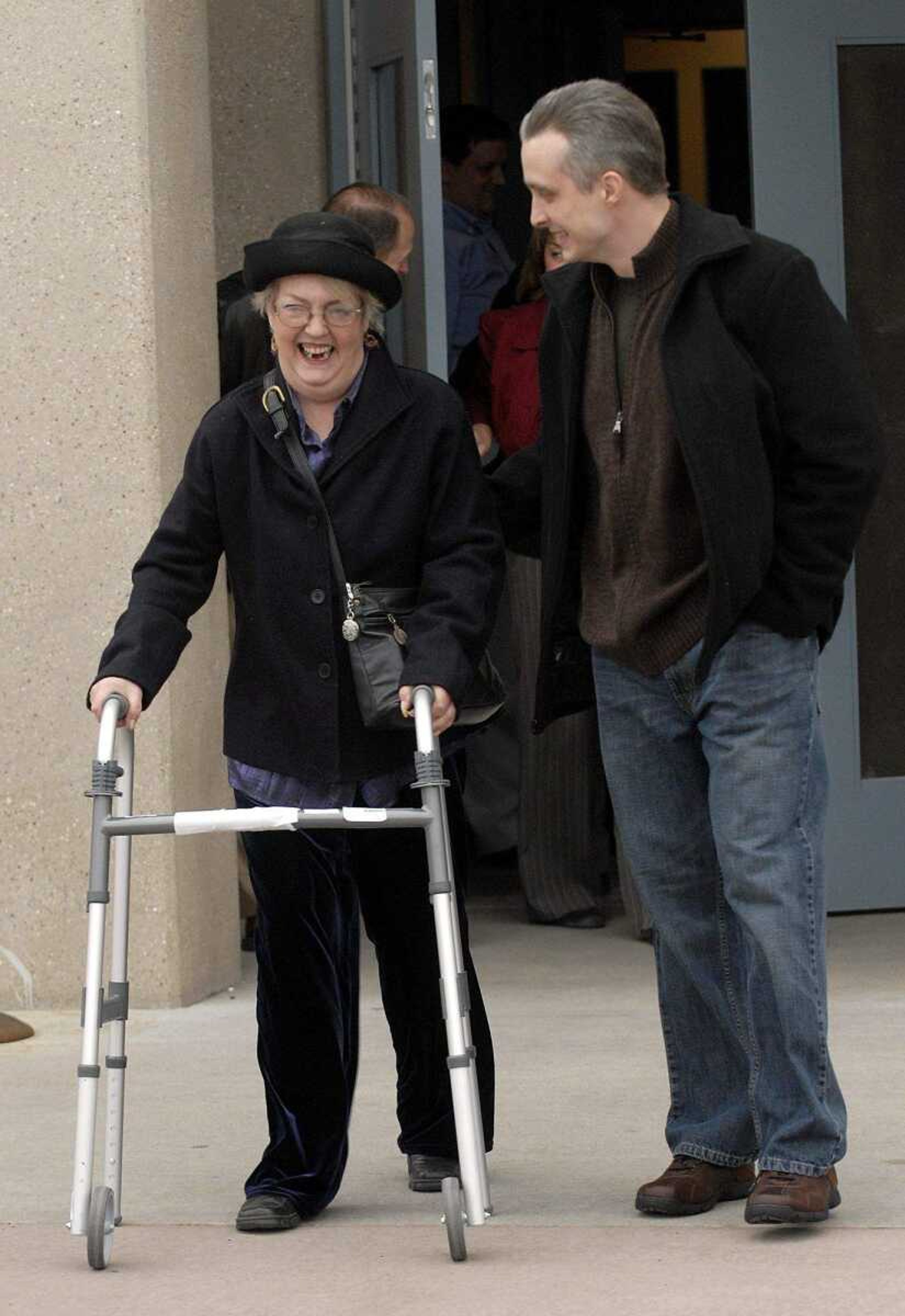 ELIZABETH DODD ~ edodd@semissourian.com
Joshua C. Kezer walks out of Jefferson City Correctional Facility with his mother, Joan, after being wrongfully incarcerated for over 14 years Wednesday.