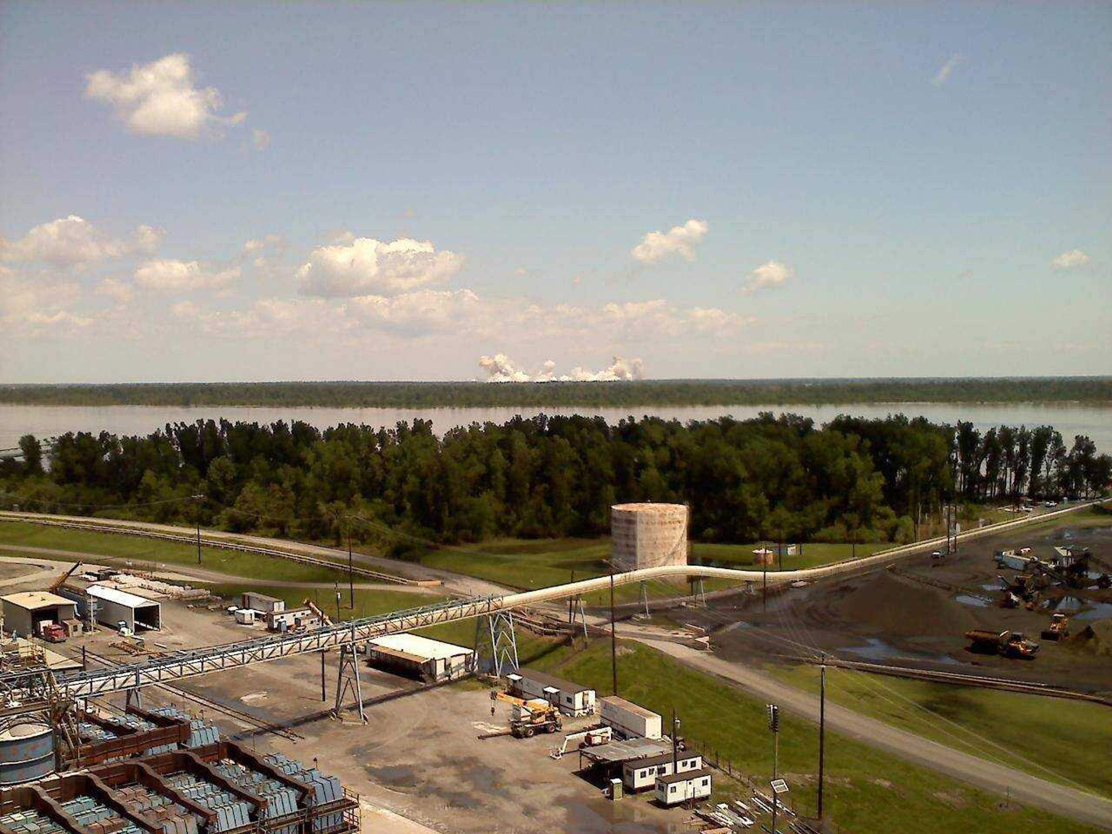 This photo taken from a facility near New Madrid, Mo., shows the blast creating the second of three breaches in the Birds Point-New Madrid Floodway. (Submitted photo by Dan Buerck)