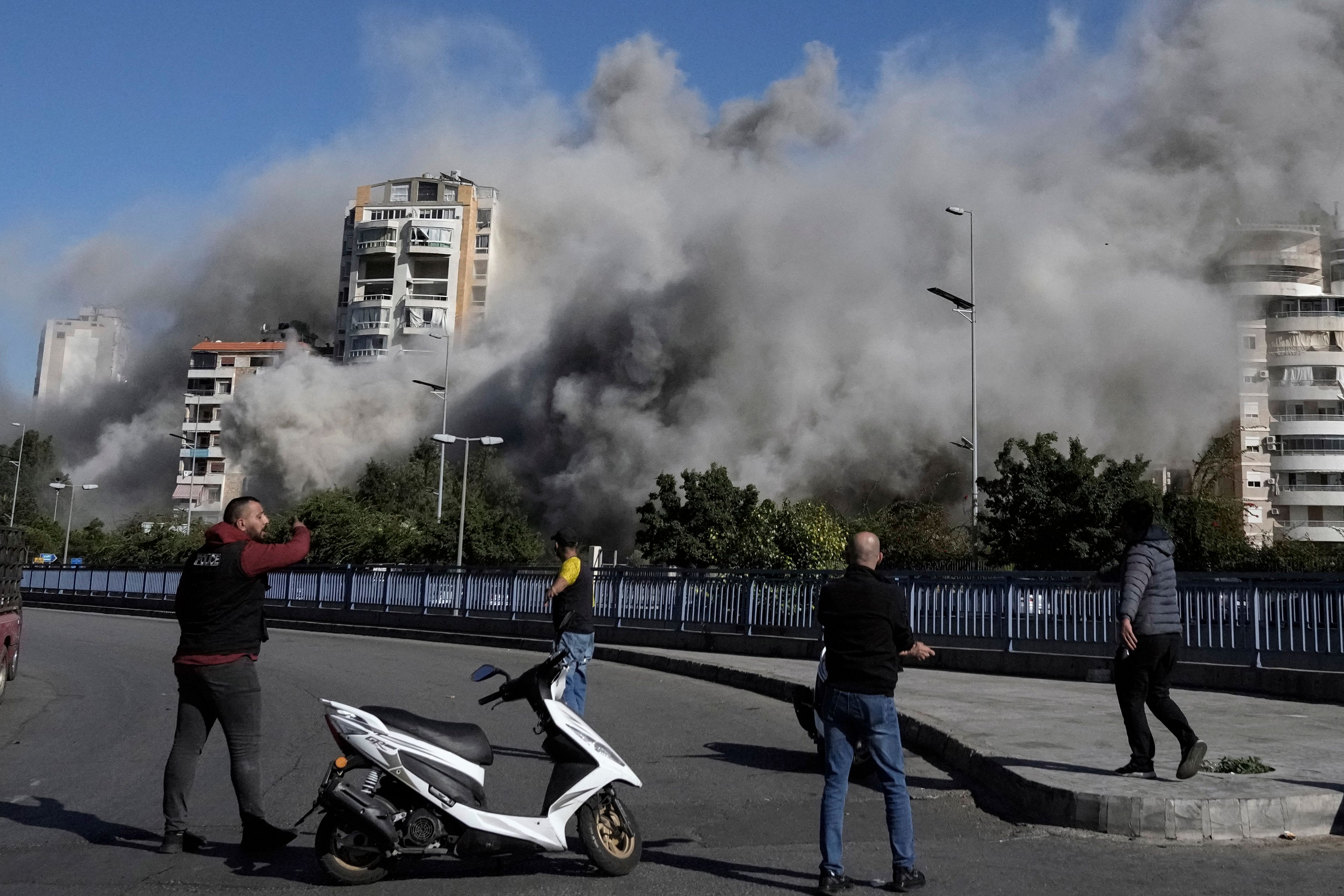 Smoke rises from a building that was hit by an Israeli airstrike in Ghobeiri, Beirut, Lebanon, Tuesday, Oct. 22, 2024. (AP Photo/Bilal Hussein)