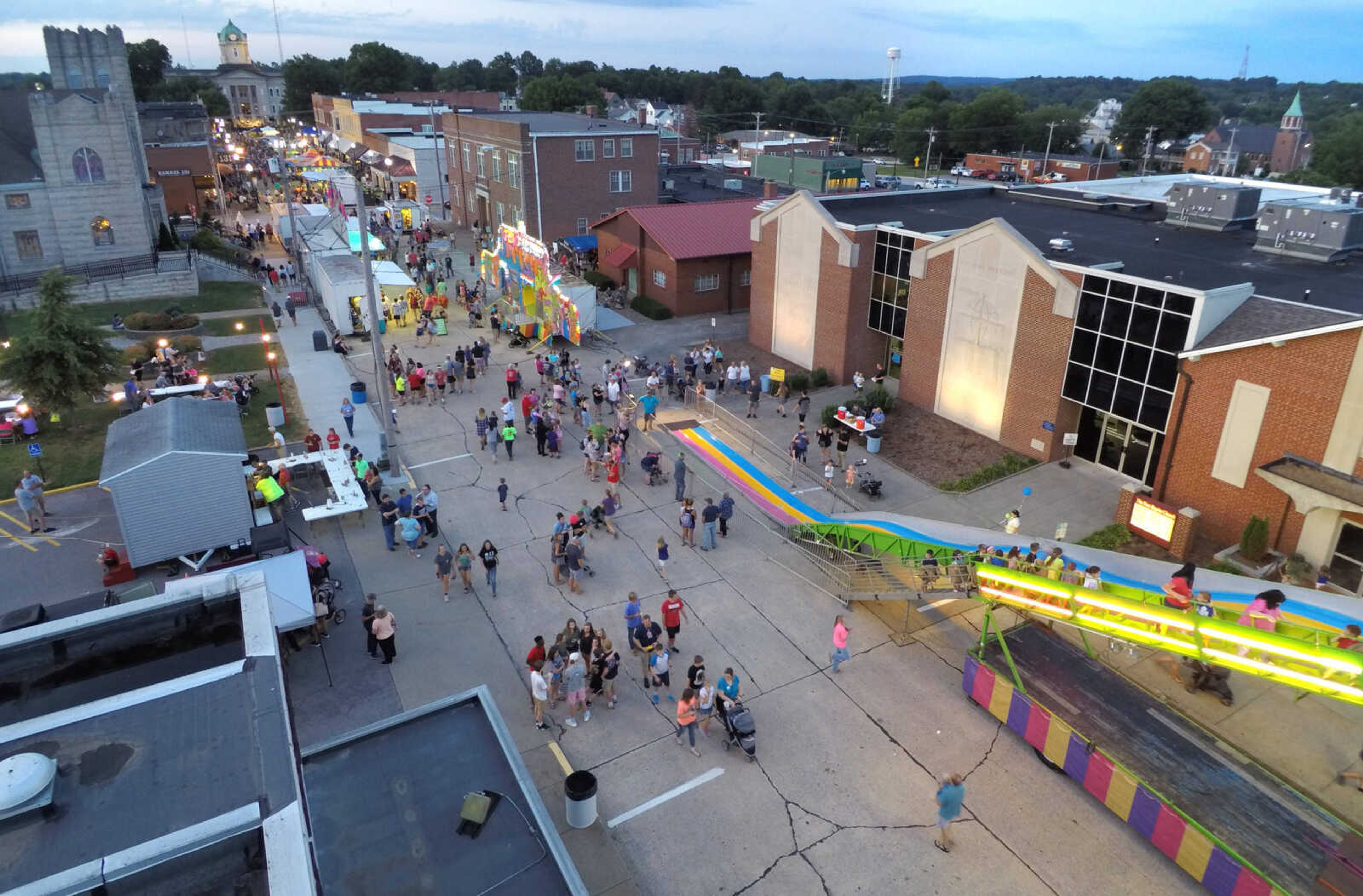 FRED LYNCH ~ flynch@semissourian.com
Homecomers attracts people from near and far in this drone view of High Street on July 28, 2018 in Jackson.