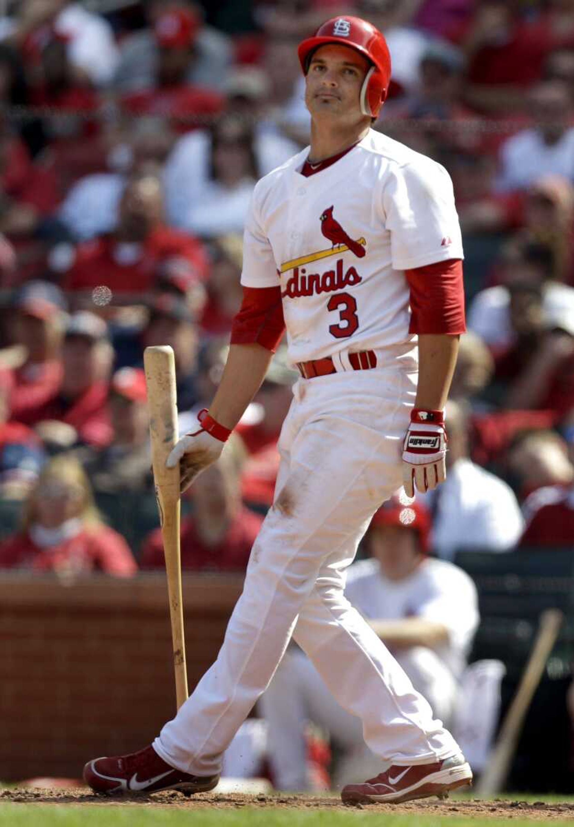 Cardinals shortstop Ryan Theriot reacts after striking out during Wednesday's 3-1 loss to the Pirates in St. Louis. (Jeff Roberson ~ Associated Press)