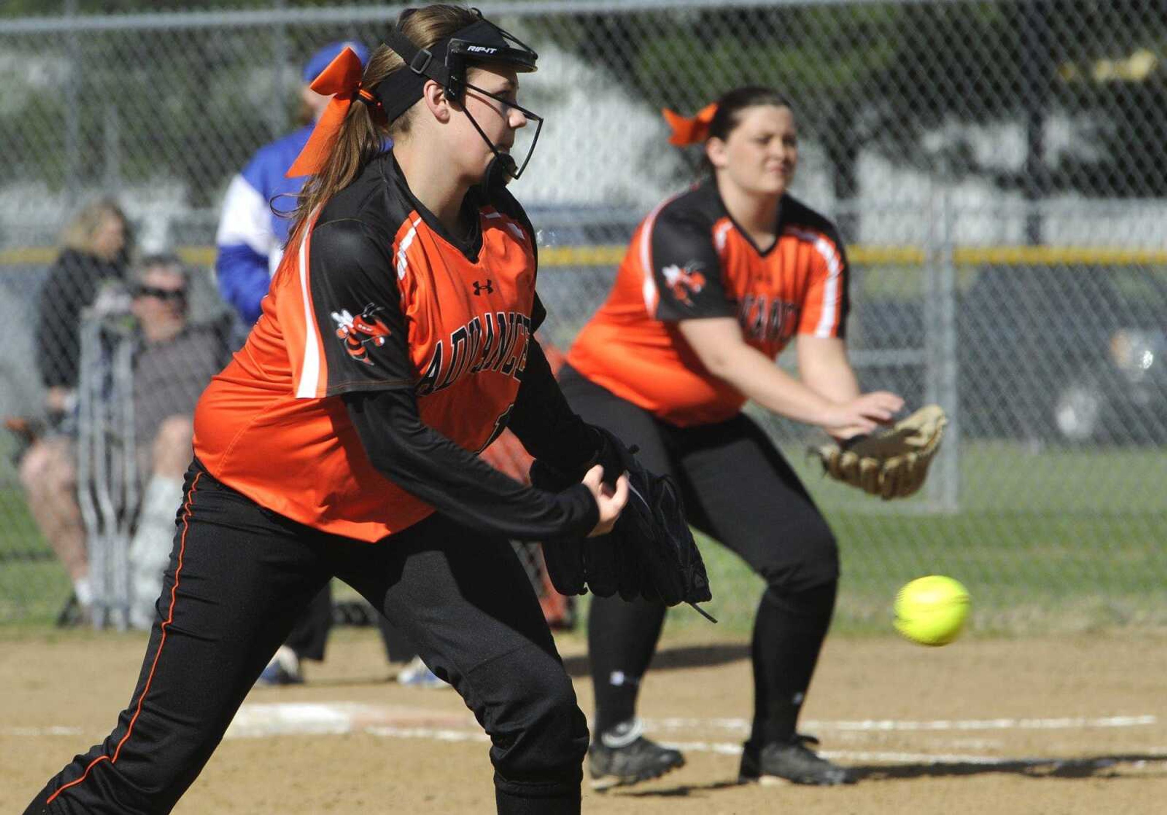 Advance starter Cooper Simpson pitches to an Oran batter during the first inning Friday, April 8, 2016 in Oran, Missouri.