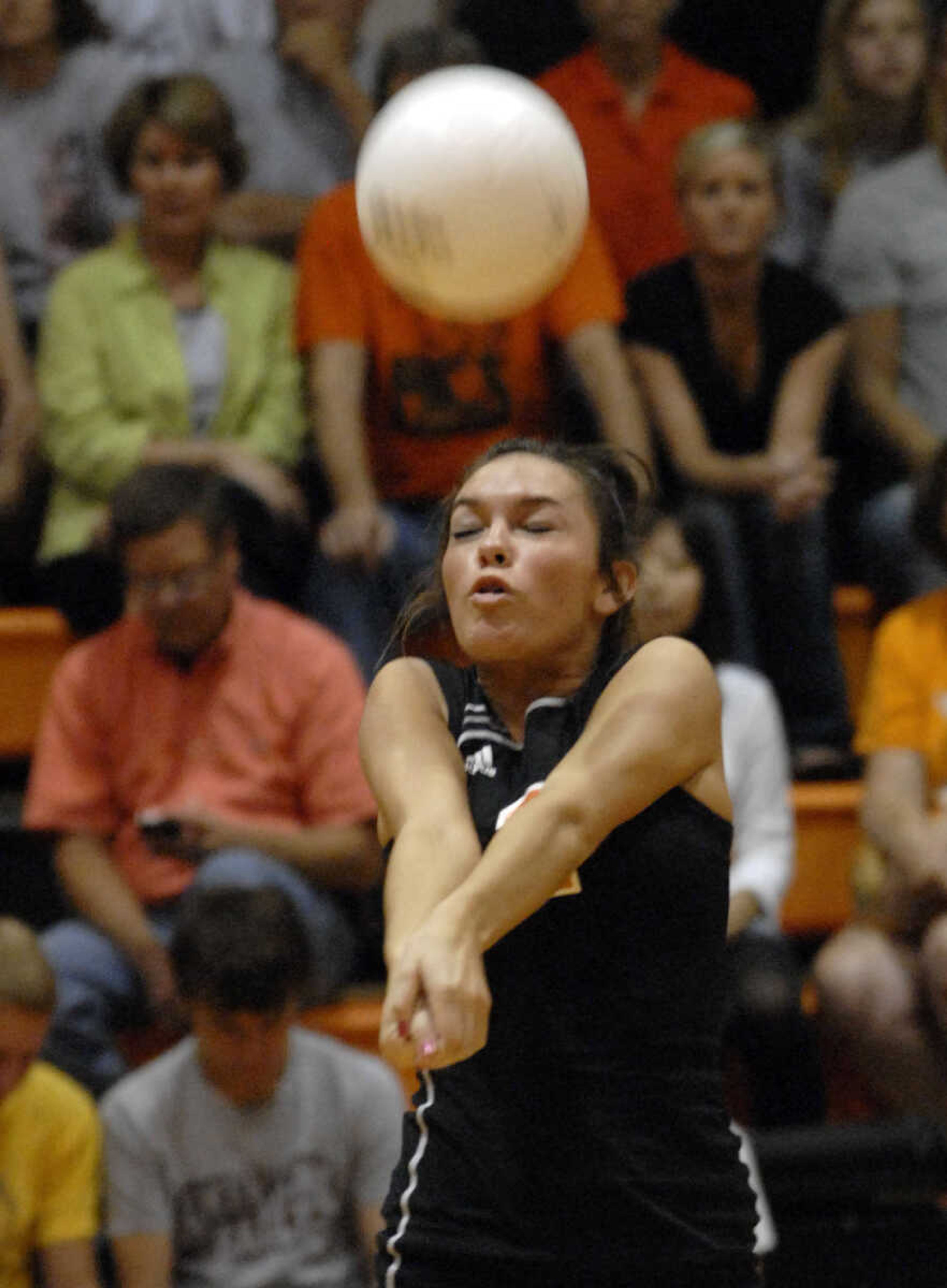 FRED LYNCH ~ flynch@semissourian.com
Central's Lexis Nutt passes the ball in the first game against Jackson Wednesday at Central.