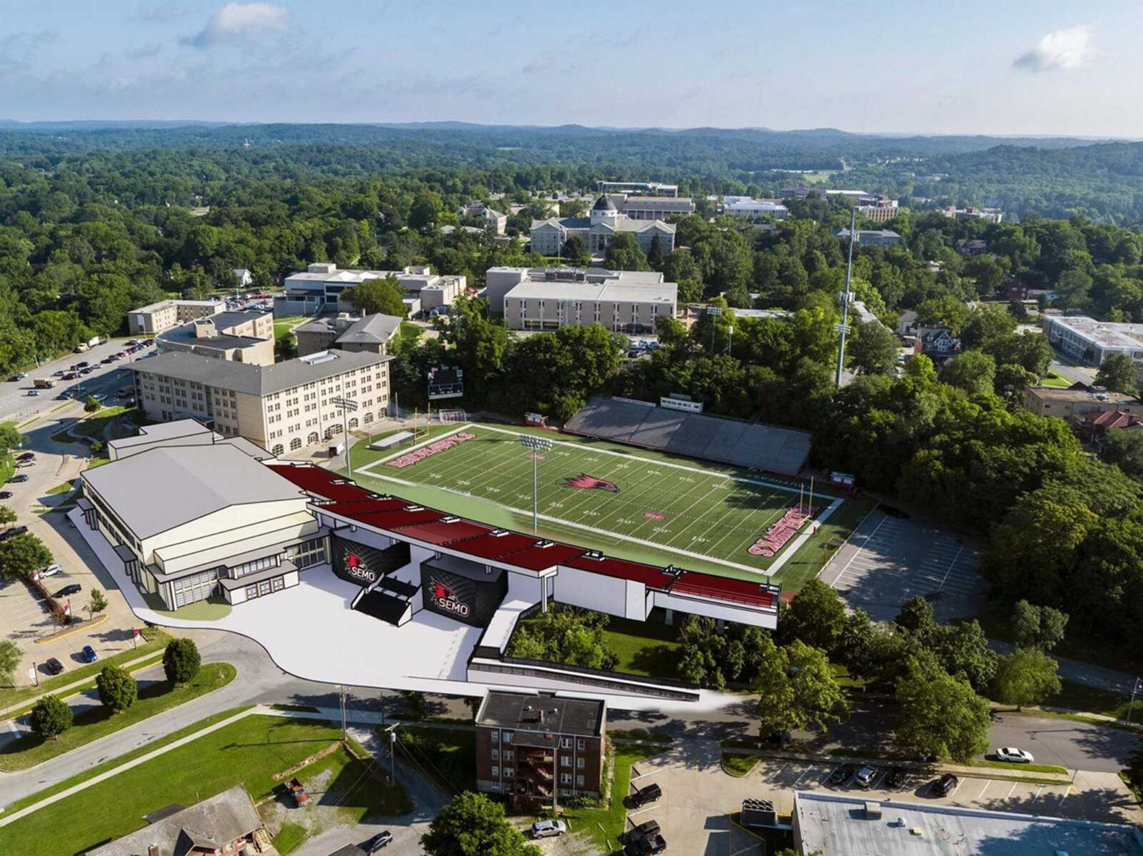 This rendering shows the projected Phase 1 rebuild of Houck Field.