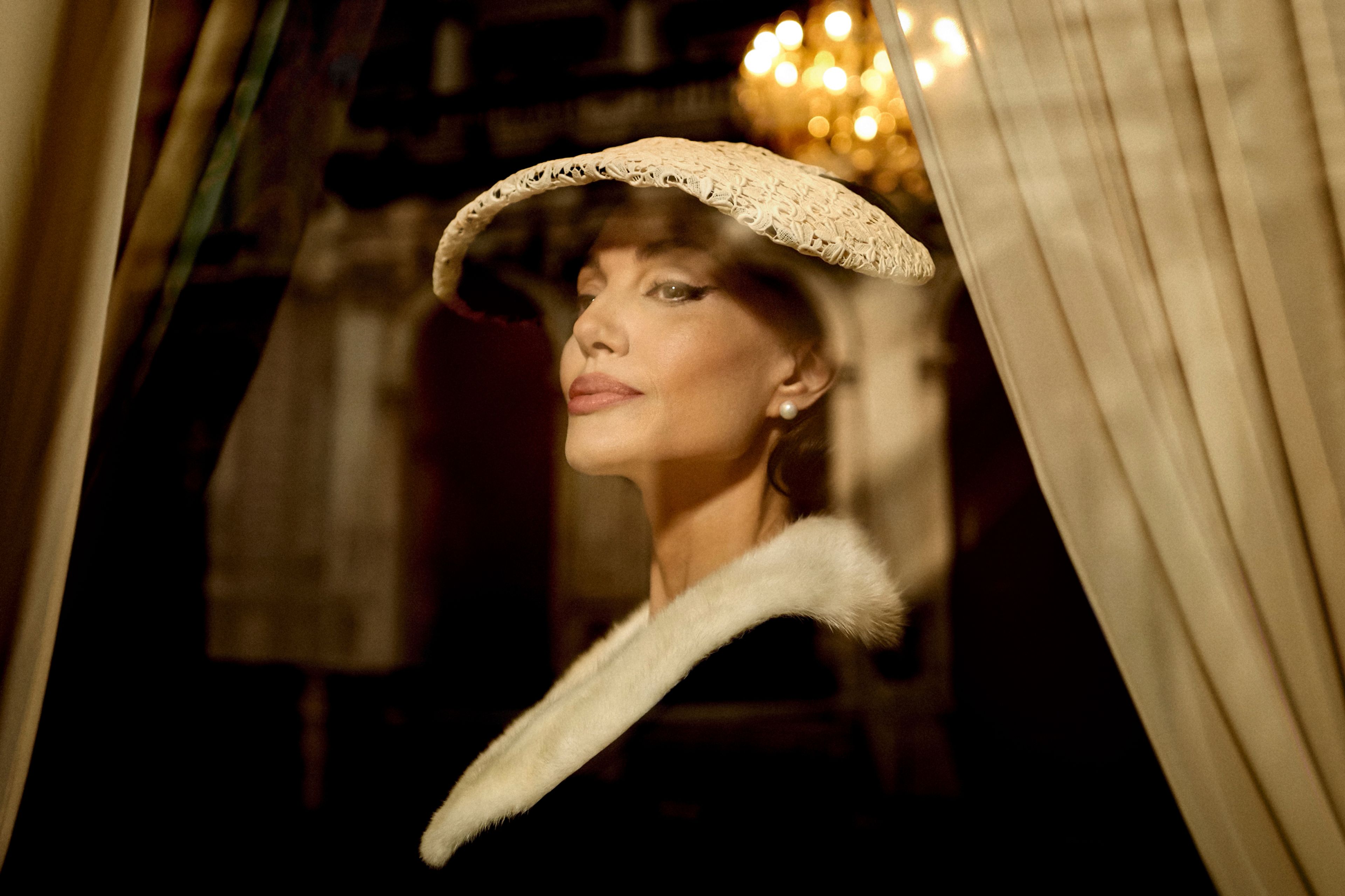 This image released by Netflix shows Angelina Jolie as Maria Callas in a scene from "Maria." (Pablo Larraín/Netflix via AP)