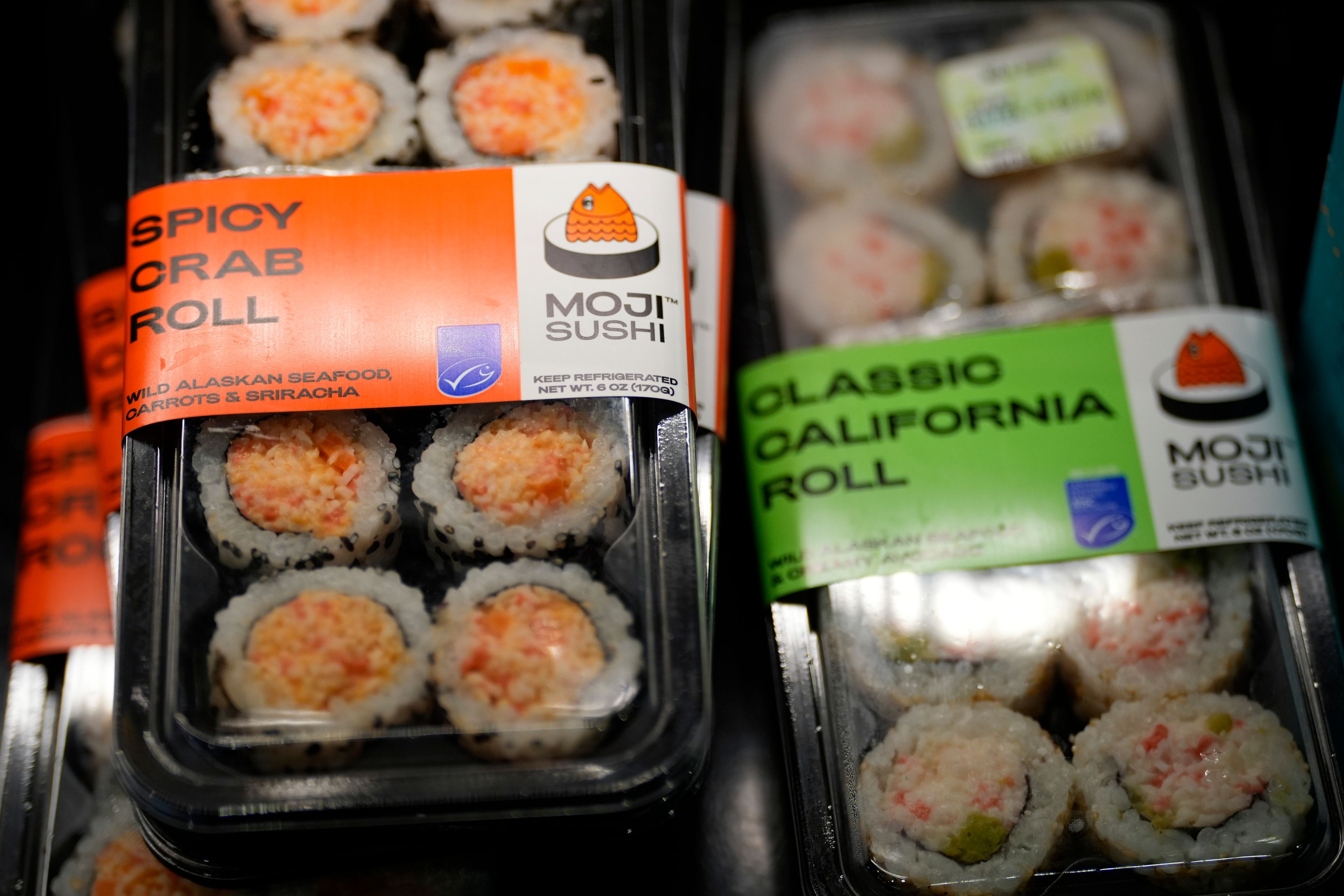 Pre-packaged sushi rolls are seen at a Sheetz convenience store, Thursday, Oct. 17, 2024, in Bethlehem, Pa. (AP Photo/Matt Slocum)