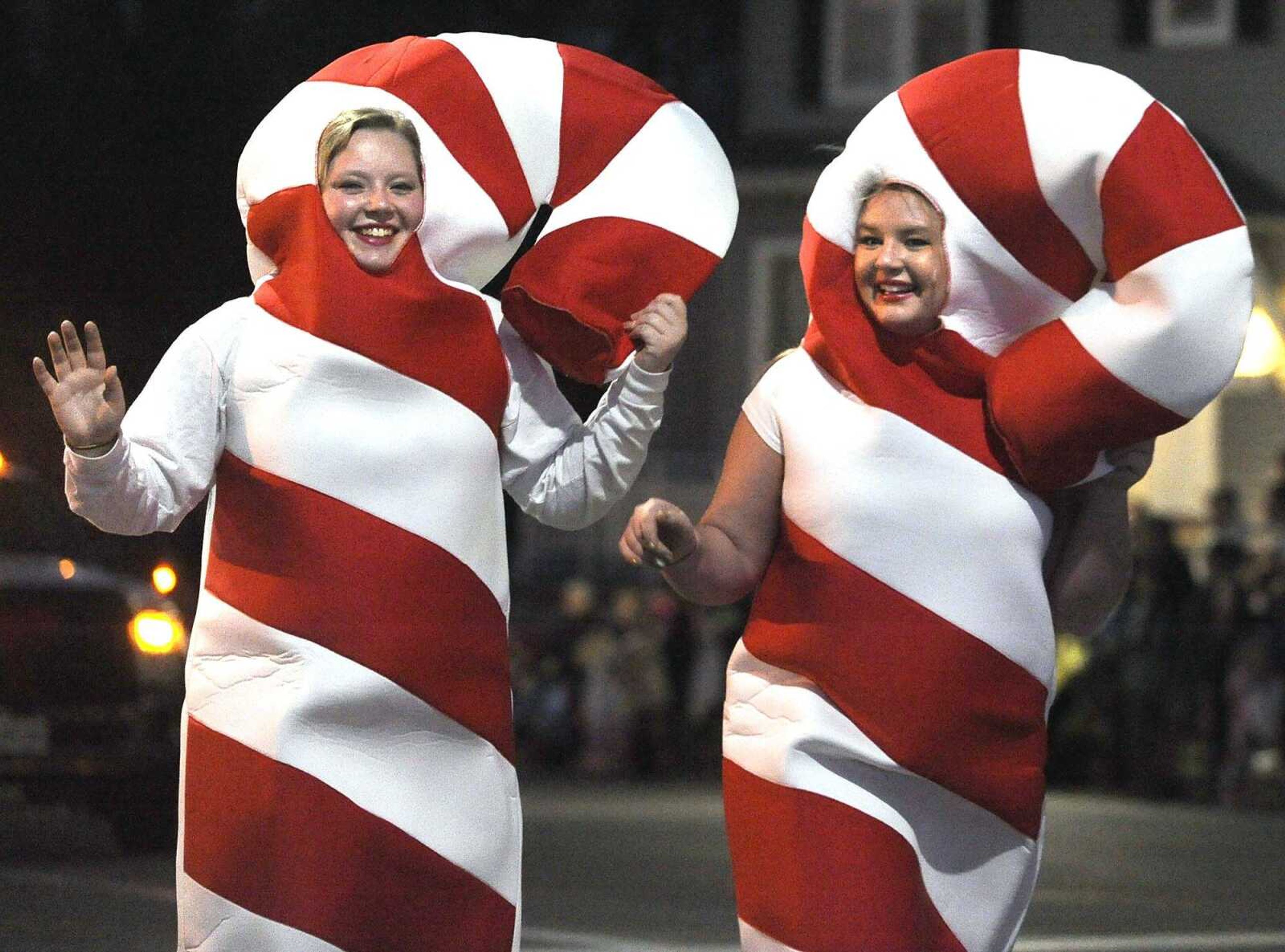 Personified candy canes express the theme of the 23rd annual Christmas Parade of Lights,  Christmas Carols and Candy Canes,  as the parade begins Sunday, Nov. 30, 2014 on Broadway in Cape Girardeau. More photos are in a gallery at semissourian.com.