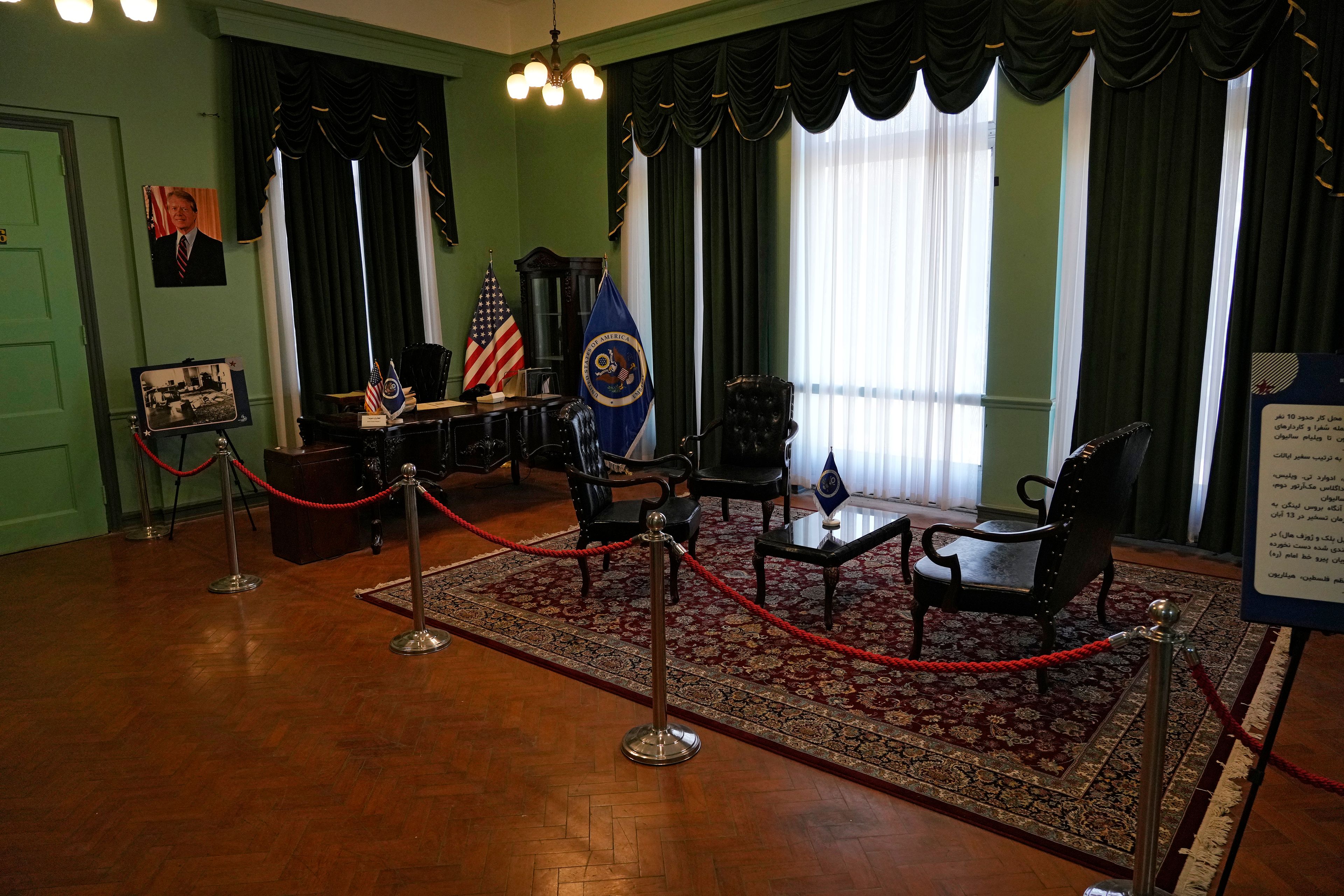 The office of ambassador is seen at the former U.S. Embassy, which has been turned into an anti-American museum, in Tehran, Iran, Tuesday, Oct. 22, 2024. (AP Photo/Vahid Salemi)