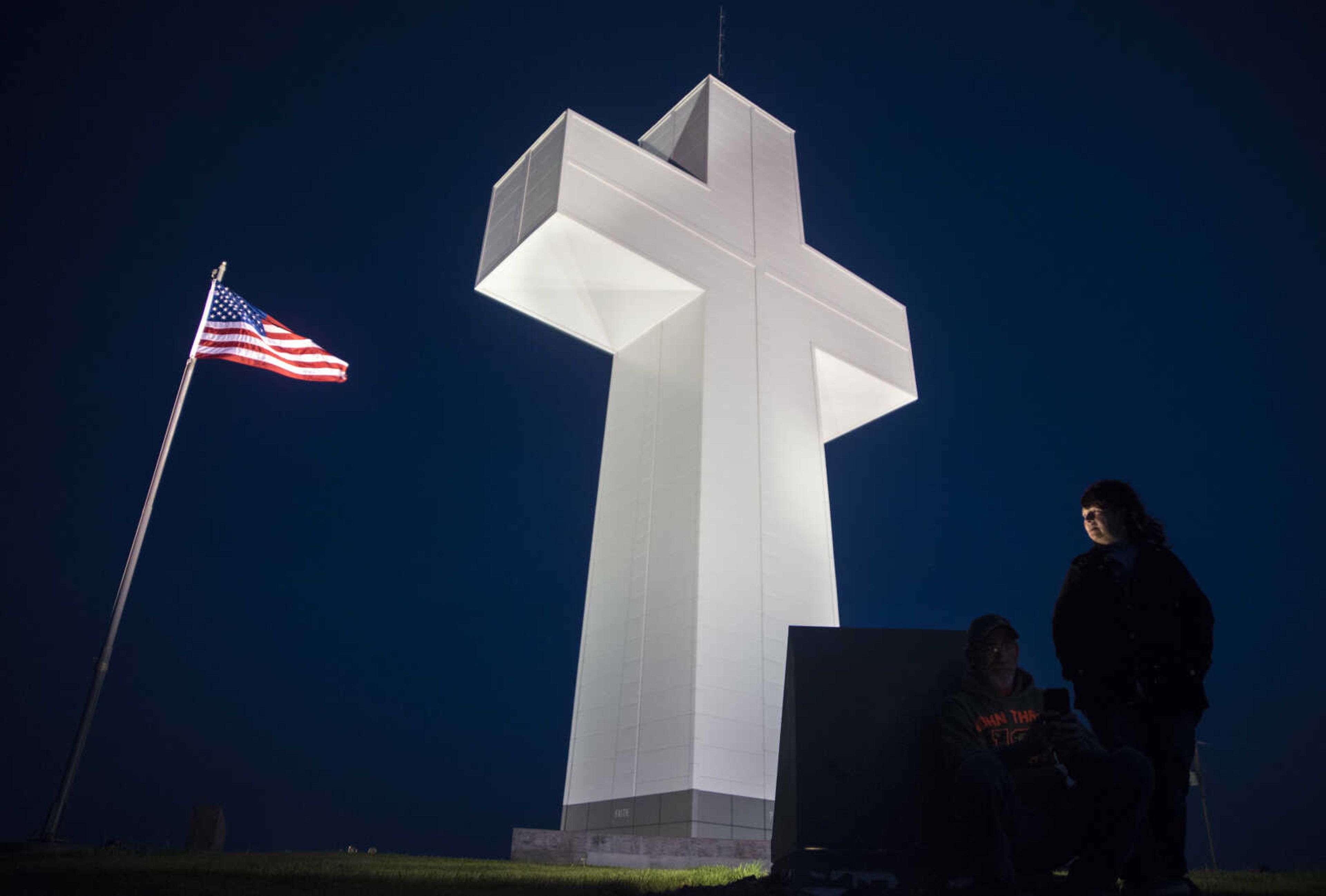 People gather during the 81st annual Easter Sunrise Service at the Bald Knob Cross of Peace Sunday, April 16, 2017 in Alto Pass, Illinois.