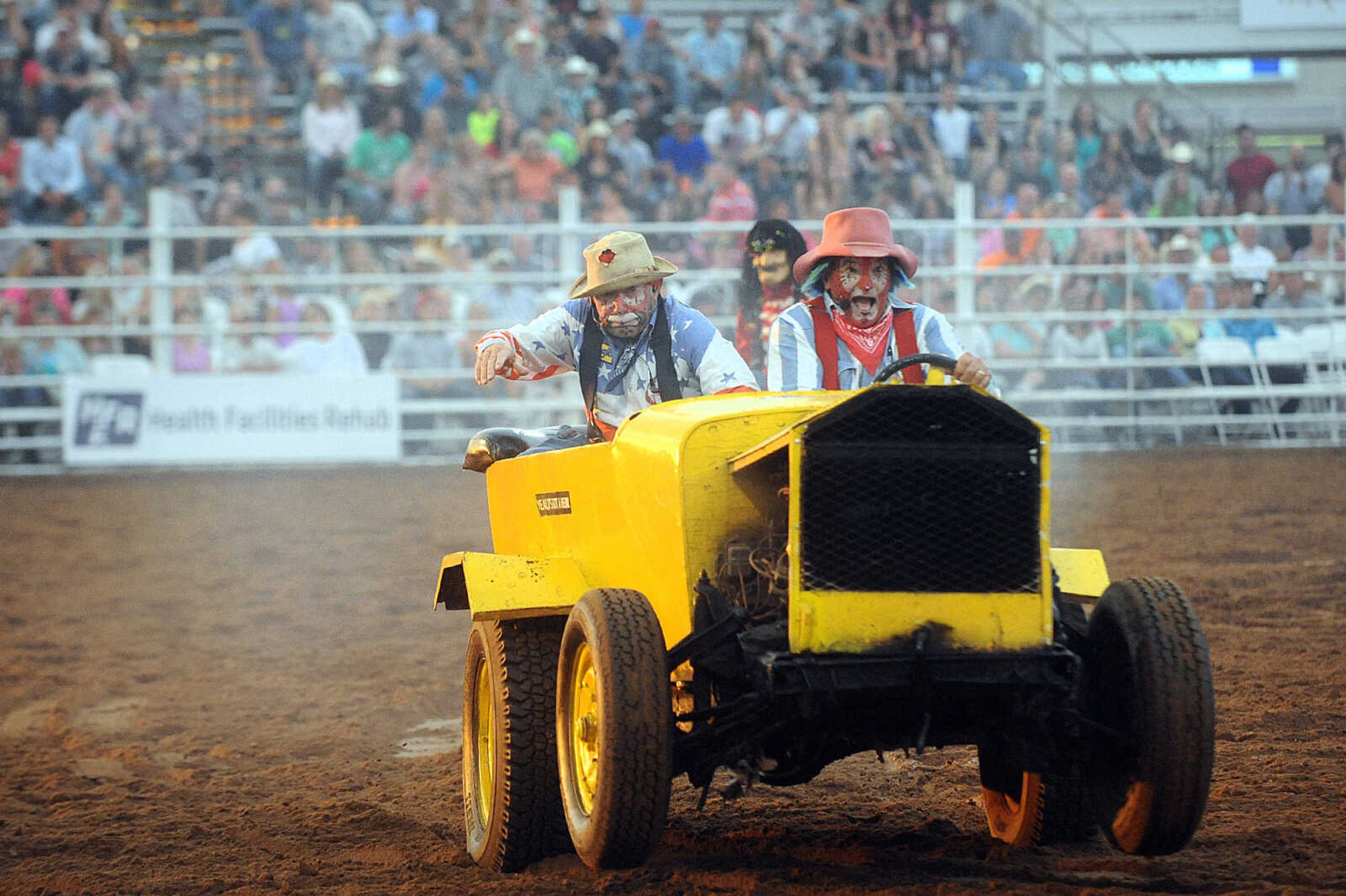 LAURA SIMON ~ lsimon@semissourian.com

Rodeo clowns perform their act between competitions, Wednesday, Aug. 6, 2014, during the Sikeston Jaycee Bootheel Rodeo.