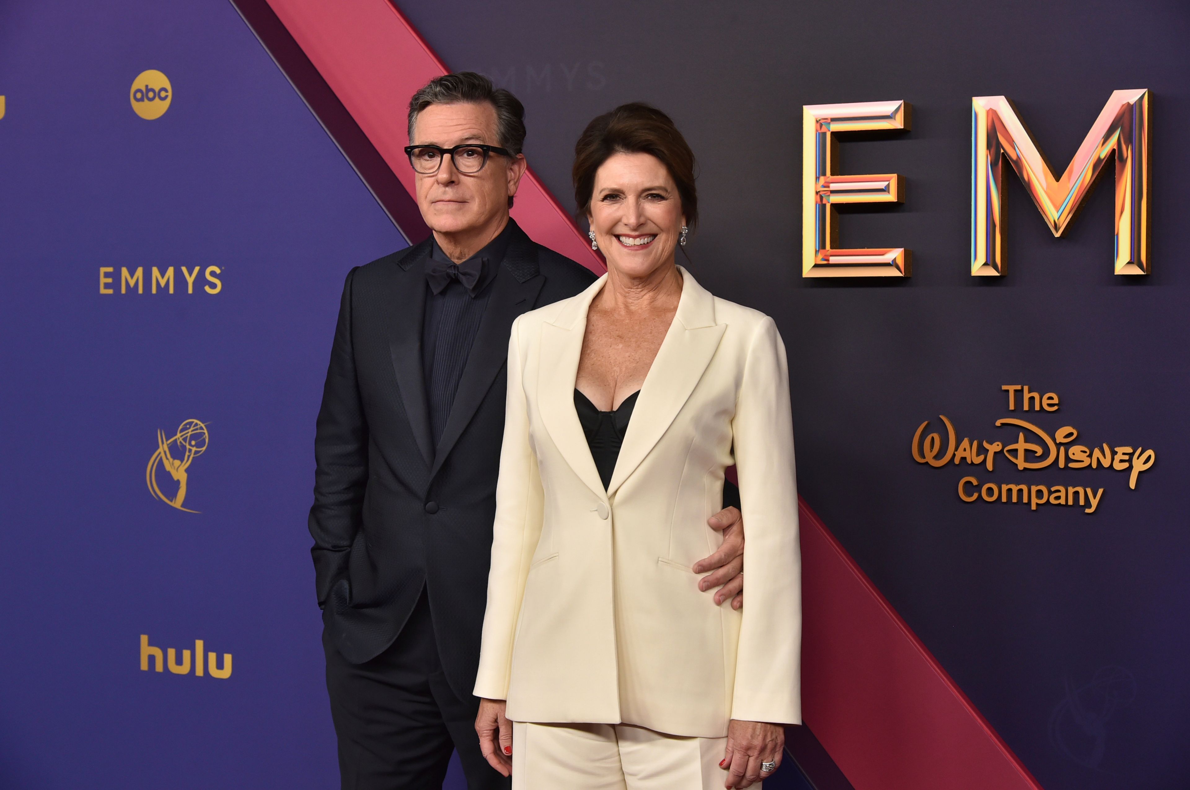 Stephen Colbert, left, and Evelyn McGee-Colbert arrive at the 76th Primetime Emmy Awards on Sunday, Sept. 15, 2024, at the Peacock Theater in Los Angeles. (Photo by Richard Shotwell/Invision/AP)