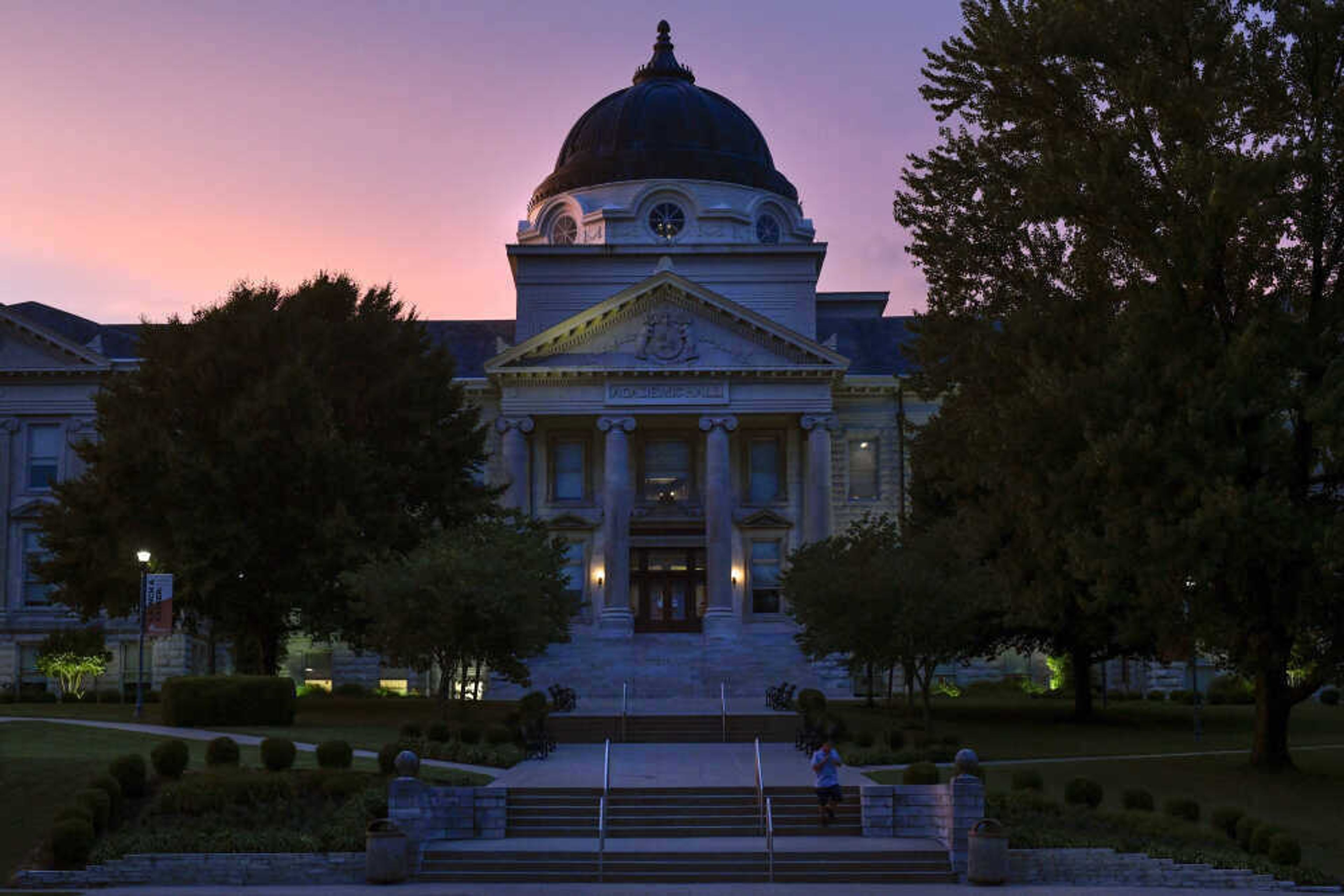 Southeast Missouri State University's Academic Hall in the sunset in Cape Girardeau.