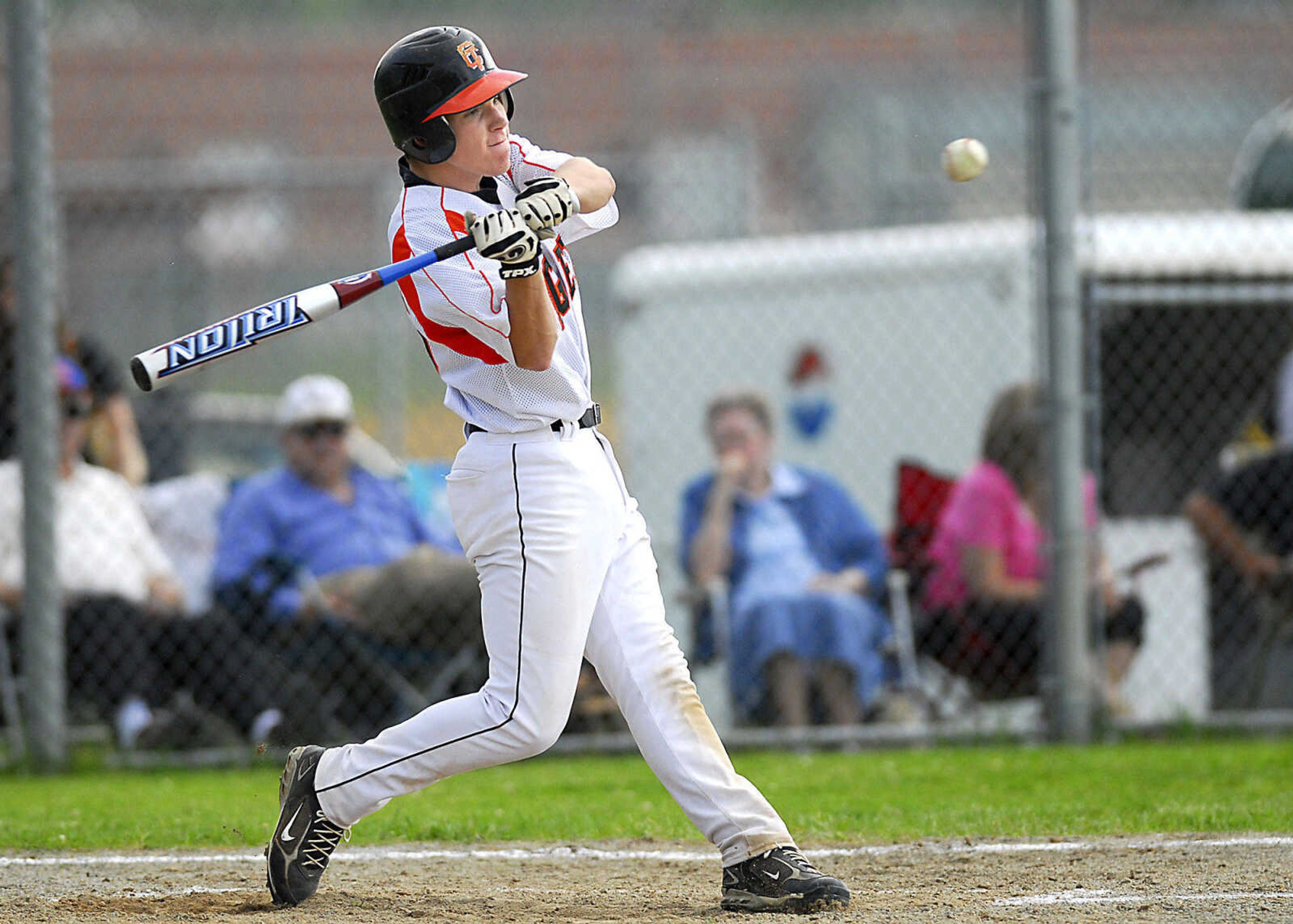 Central's Erik Allen goes after a high pitch Monday, May 11, 2009, at Central High in Cape Girardeau.