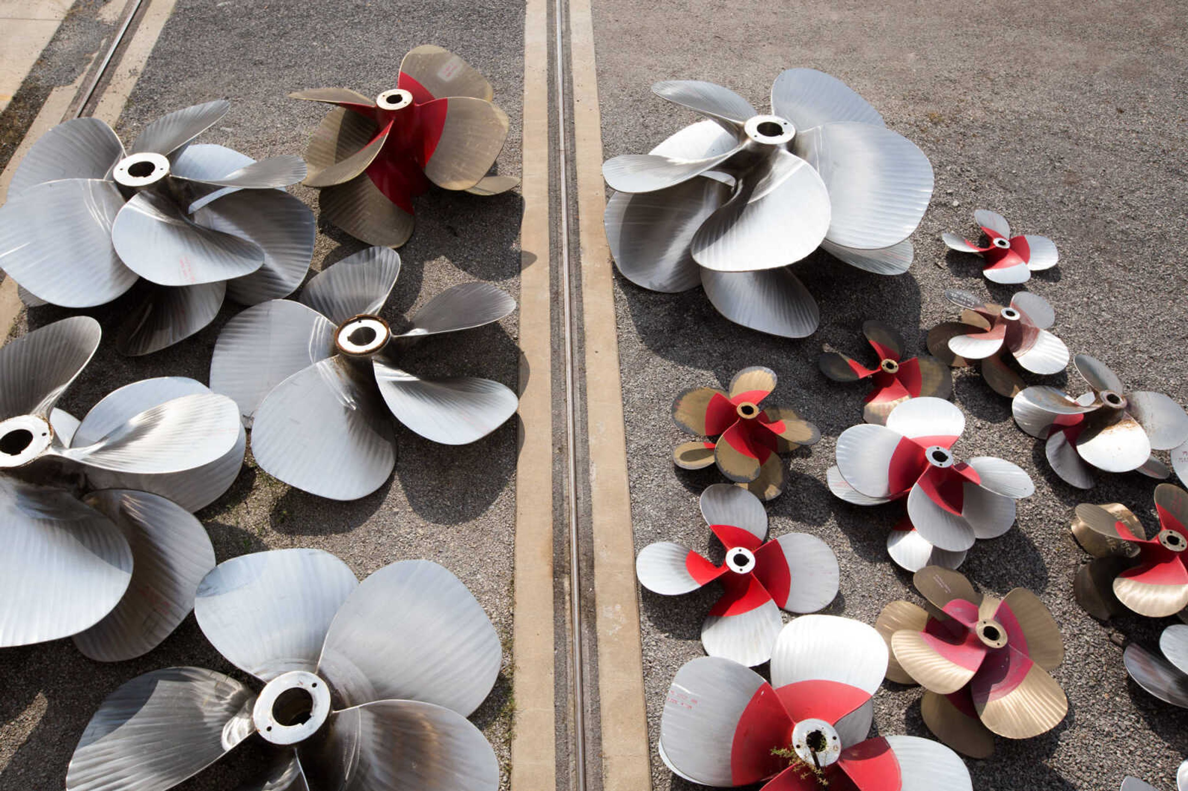 GLENN LANDBERG ~ glandberg@semissourian.com

A grouping of propellers rest outside the repair shop at Missouri Dry Dock and Repair Co. in Cape Girardeau Wednesday, July 28, 2016.