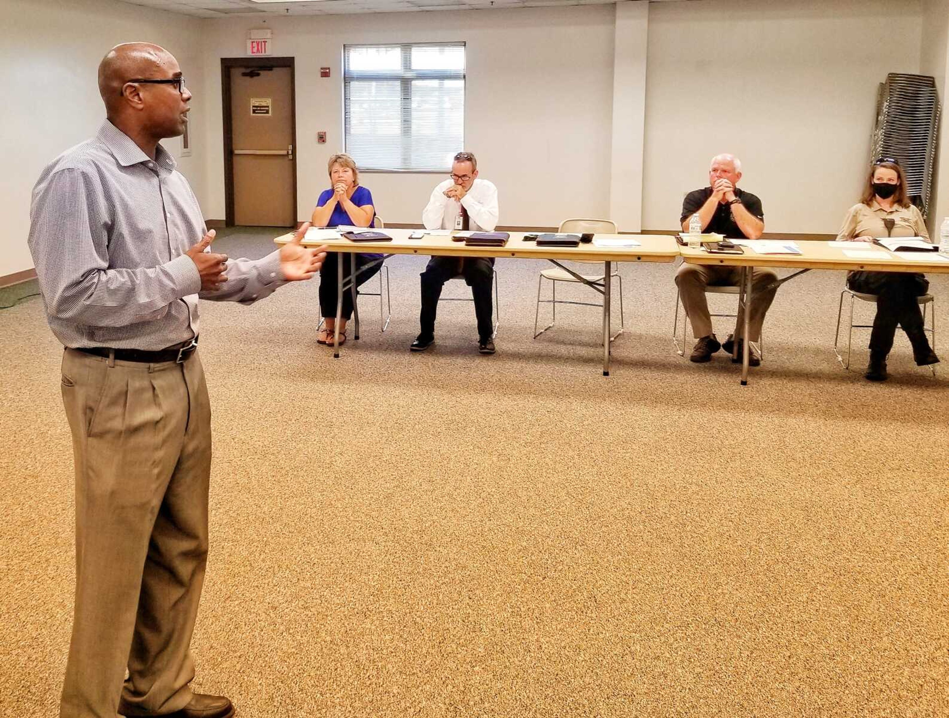 Cape Girardeau city manager Kenneth Haskin makes remarks Monday to the city's Parks and Recreatiion Advisory Board during the board's monthly meeting at the Osage Centre in Cape Girardeau.