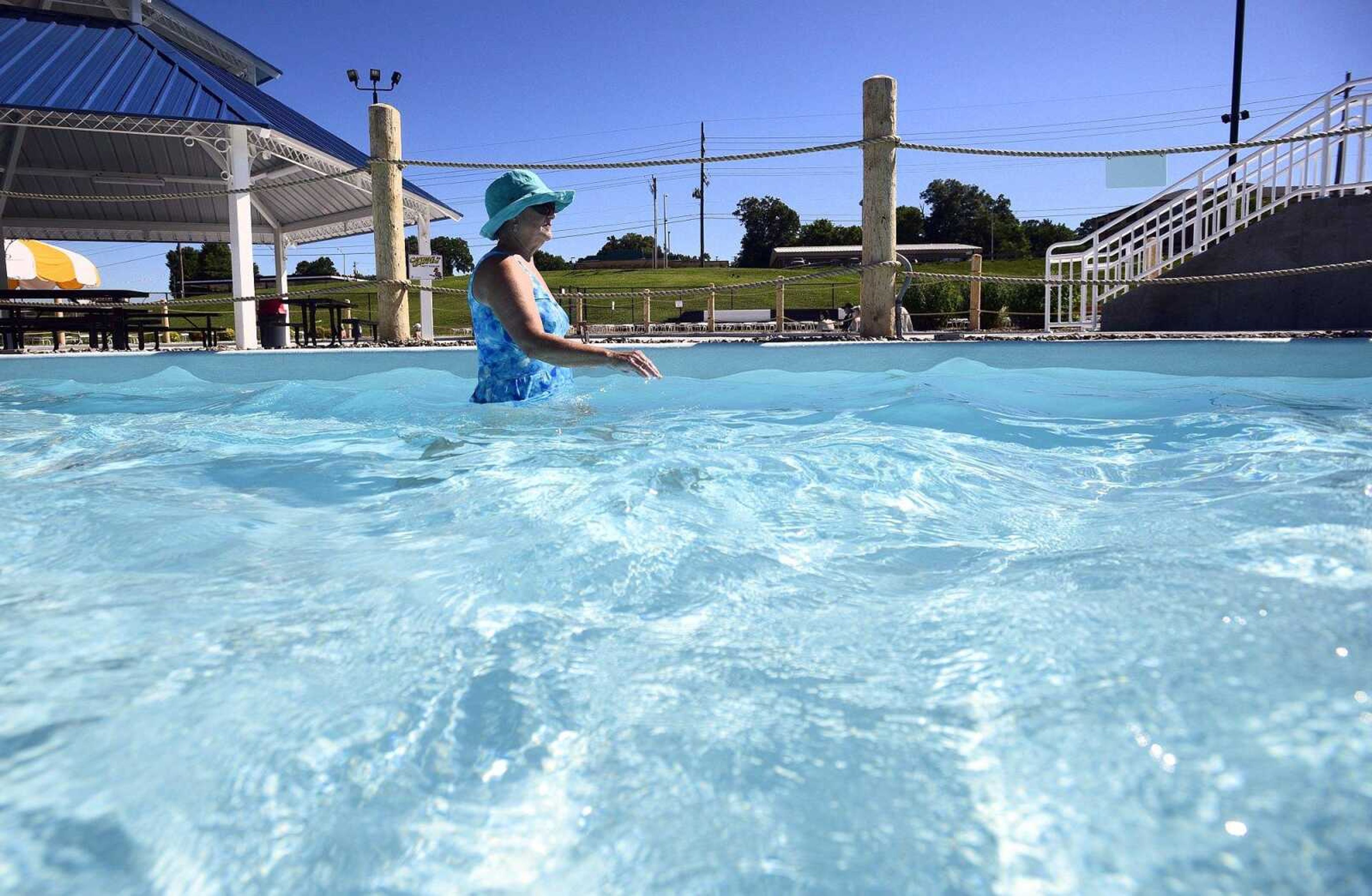 People exercise in the lazy river on Monday, June 19, at Cape Splash.