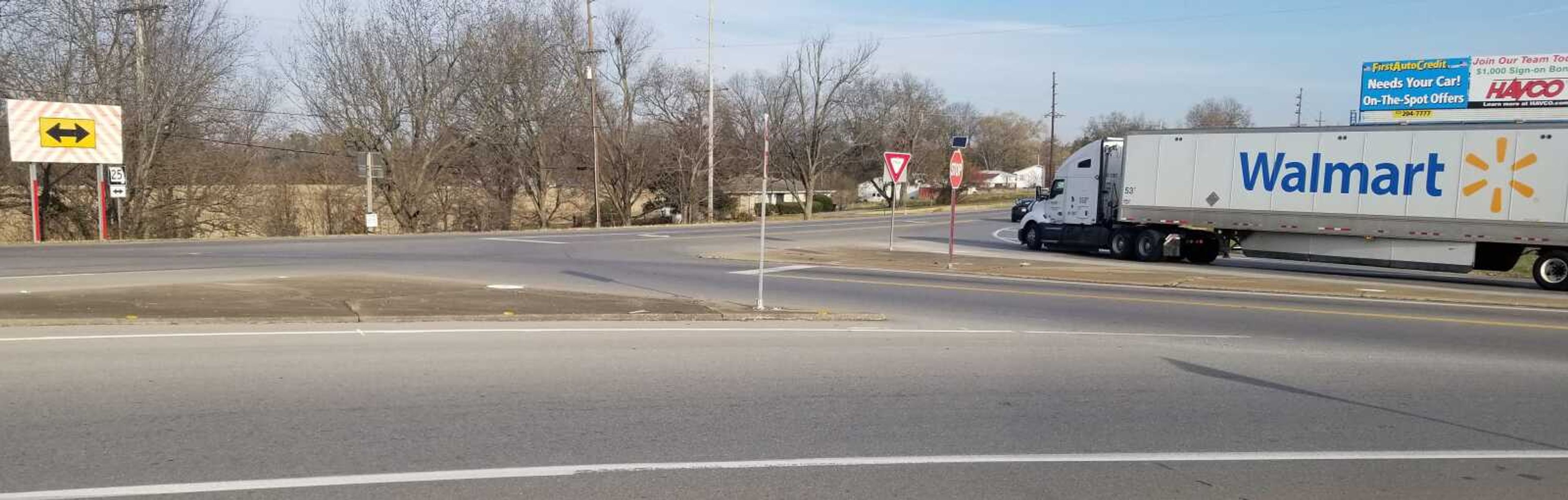 A Walmart truck passes through the Route K/Highway 25 intersection Thursday, Nov. 17, at Gordonville. Missouri Department of Transportation will hold a public hearing Tuesday, Dec. 6, about a planned roundabout at the location.