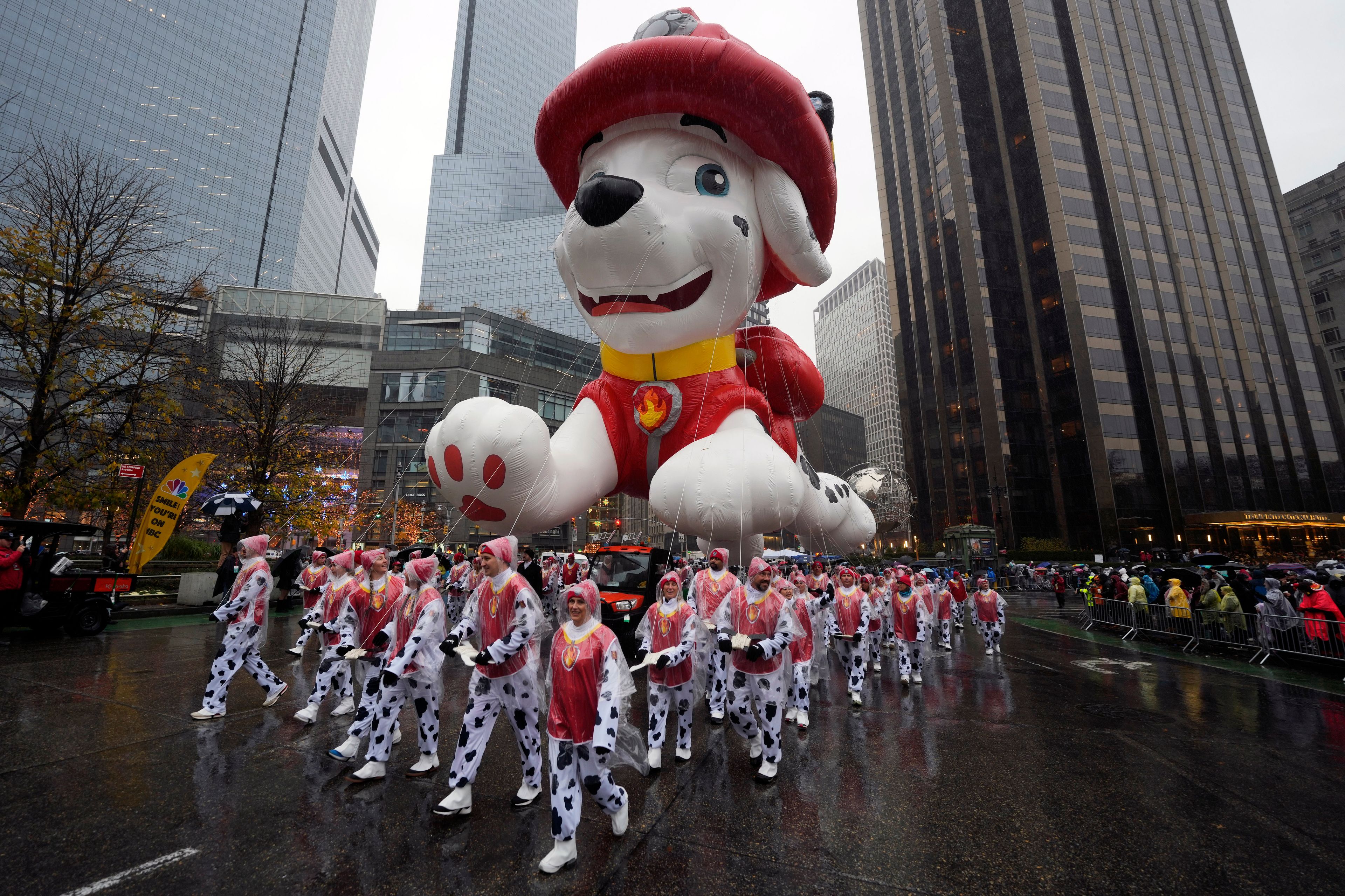 The Marshall from PAW Patrol balloon floats in the Macy's Thanksgiving Day Parade, Thursday, Nov. 28, 2024, in New York. (Photo by Charles Sykes/Invision/AP)