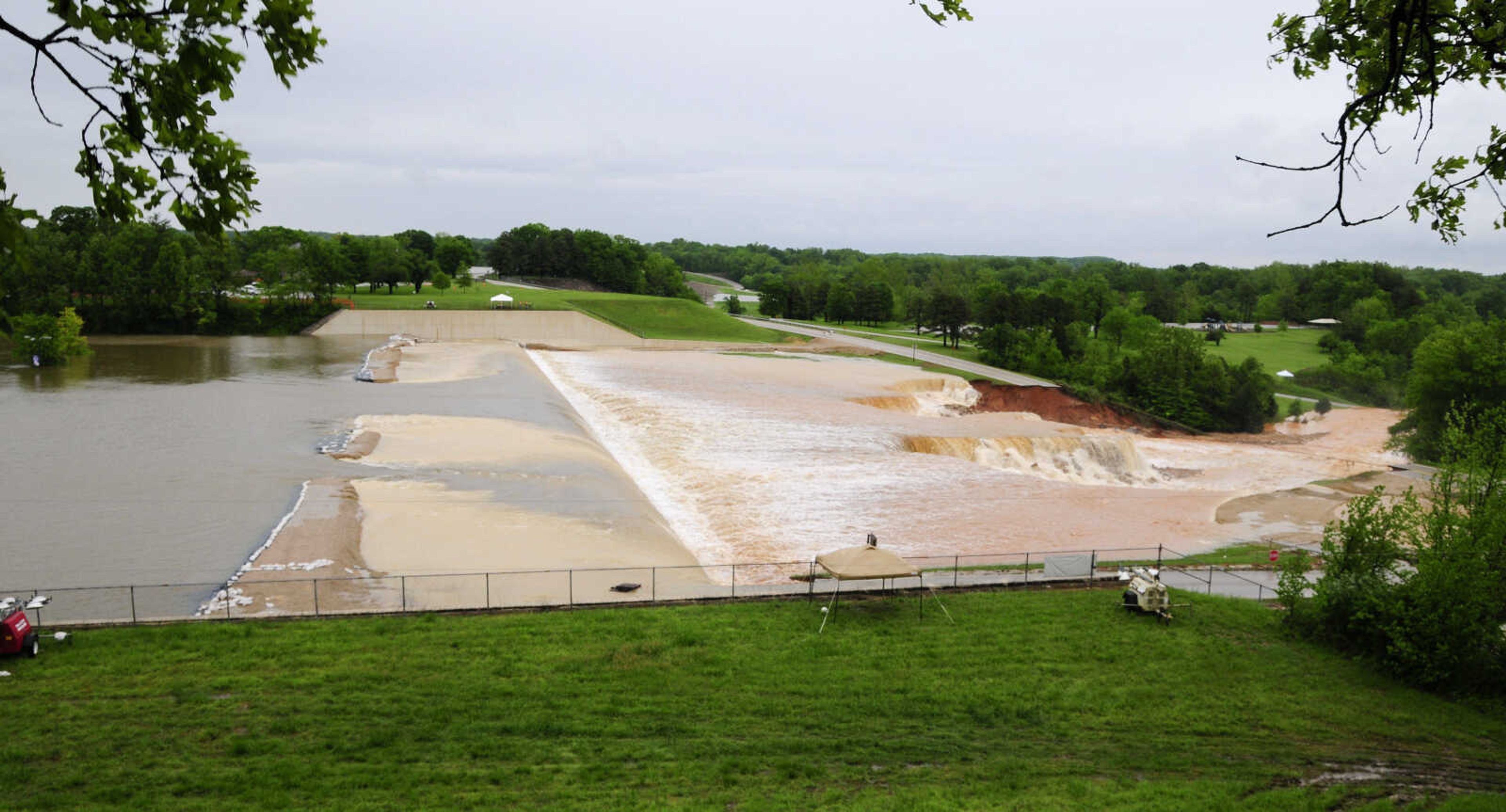 Wappapello Lake in Wayne County, Mo., overflows its emergency spillway Monday morning, May 2, 2011, threatening residents downstream on the St. Francis River. (AP Photo/Daily American Republic, Paul Davis)