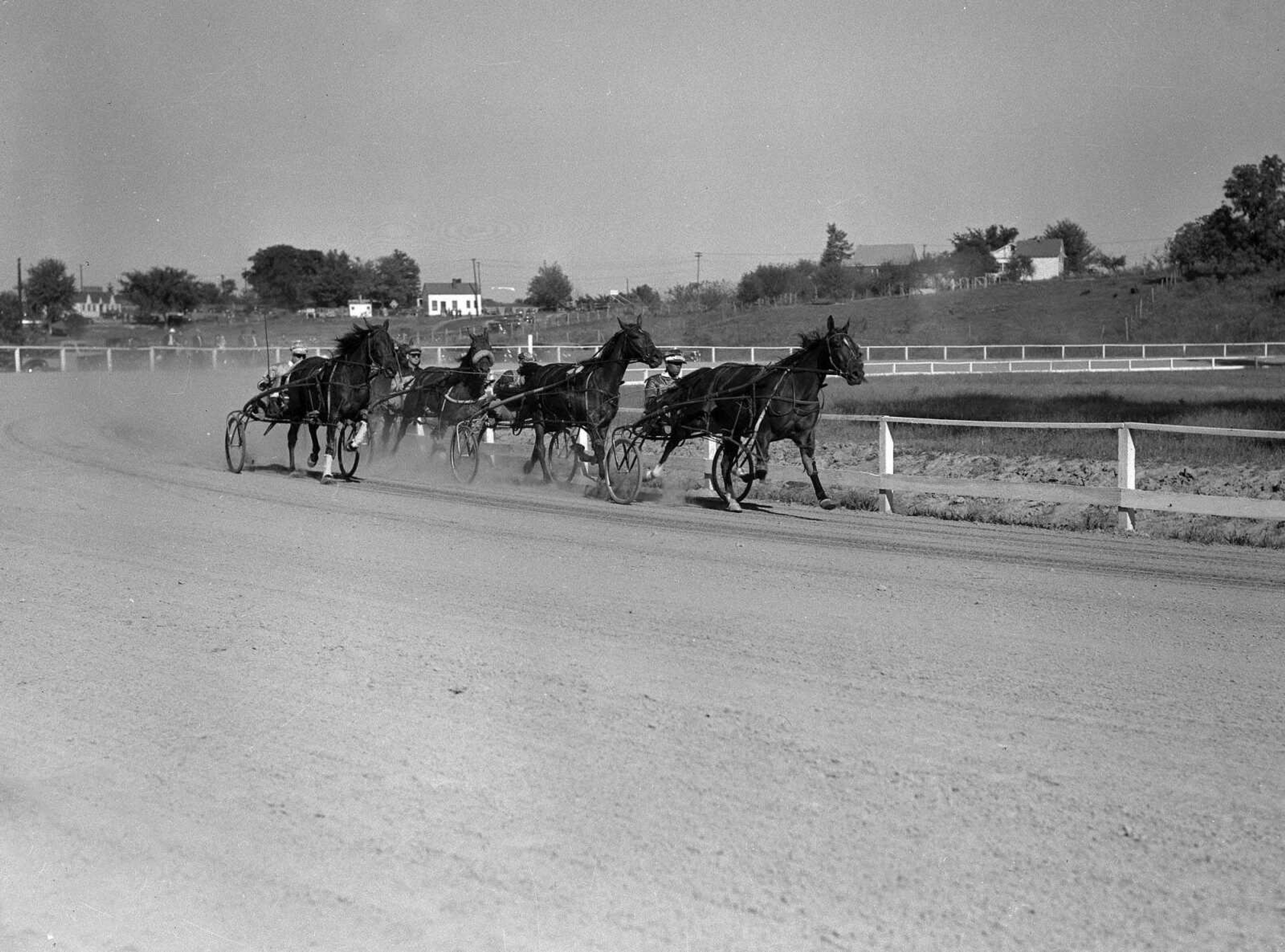 Sulky racing at the SEMO District Fair. Undated. (Missourian archives photo by G.D. "Frony" Fronabarger)