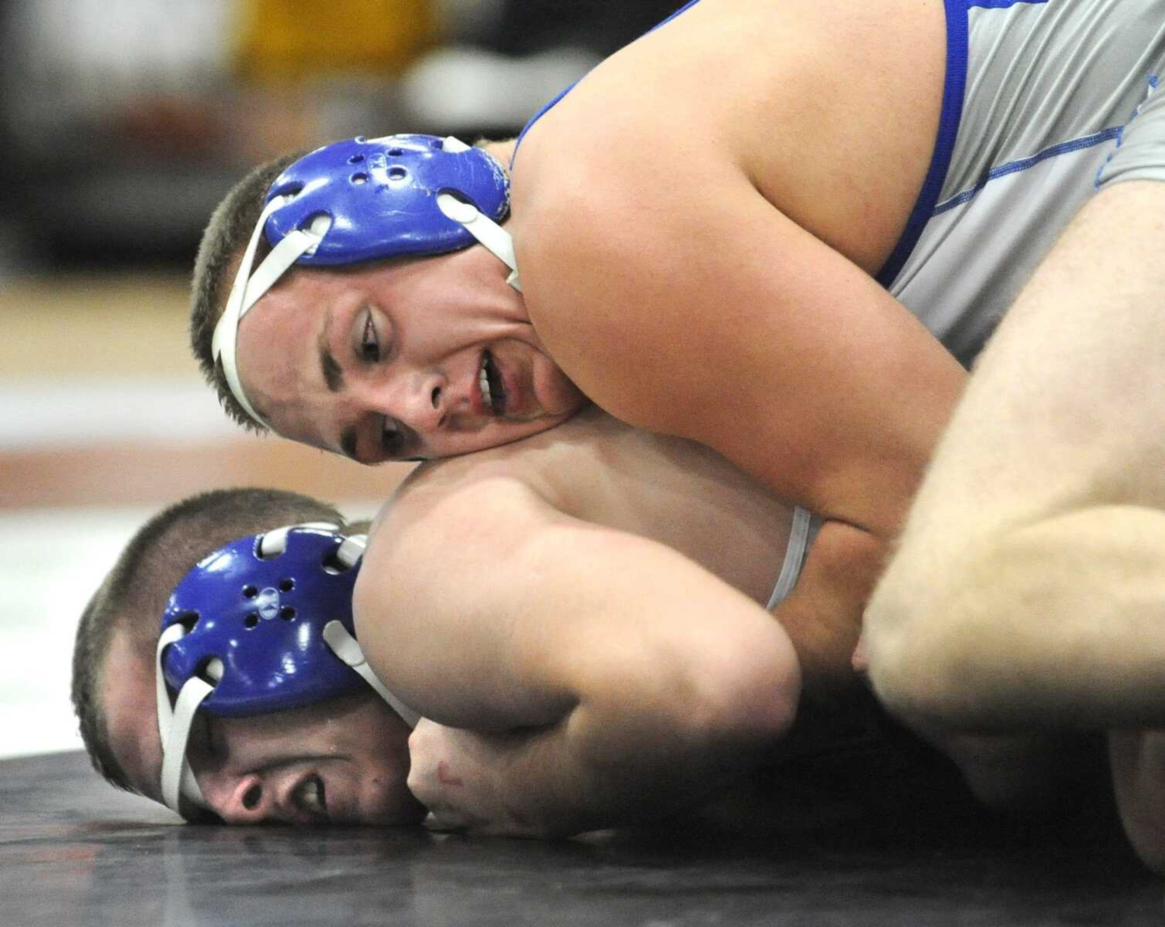 Notre Dame's Trever Foltz takes control over Northwest's Kyle Benz during their 182-pound championship match at the Tiger Classic on Saturday. Foltz won the match. (Fred Lynch)