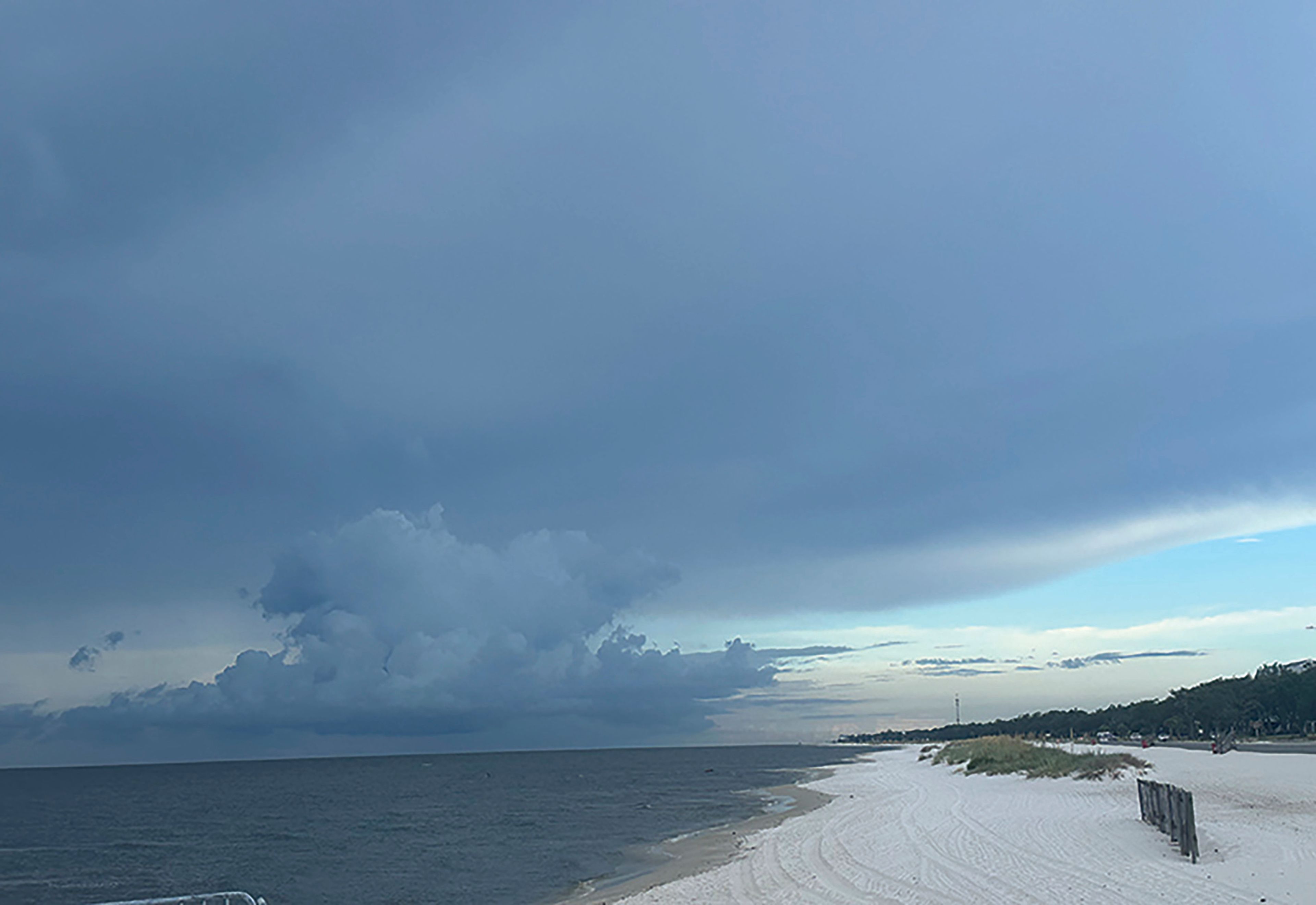 Weather begins to form from Tropical Storm Francine on the Harrison County Beaches in Pass Christian, Miss. Monday, Sept. 9, 2024. (Hunter Dawkins/The Gazebo Gazette via AP)