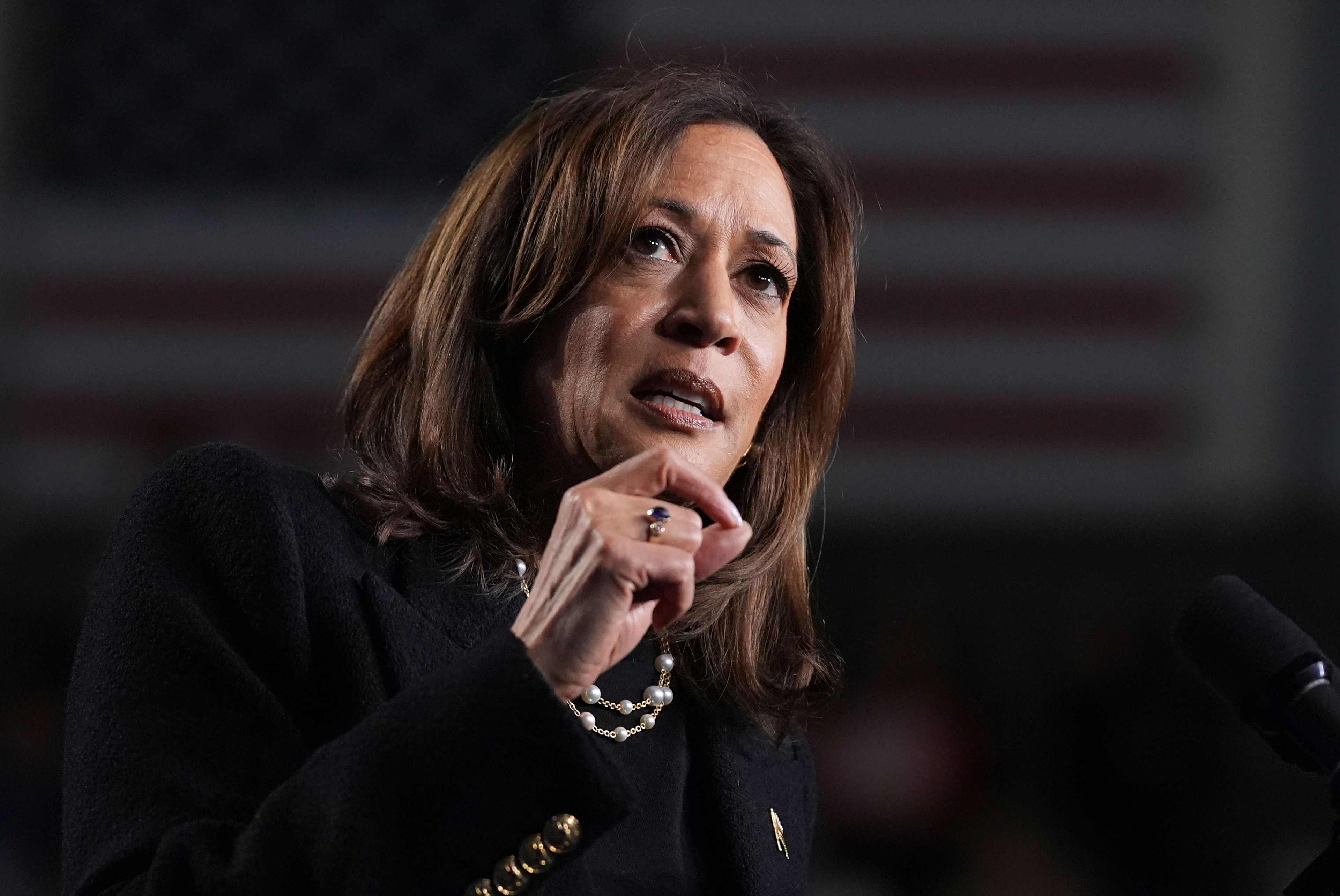 Democratic presidential nominee Vice President Kamala Harris speaks during a campaign rally in Memorial Hall at Muhlenberg College in Allentown, Pa., Monday, Nov. 4, 2024. (AP Photo/Jacquelyn Martin)