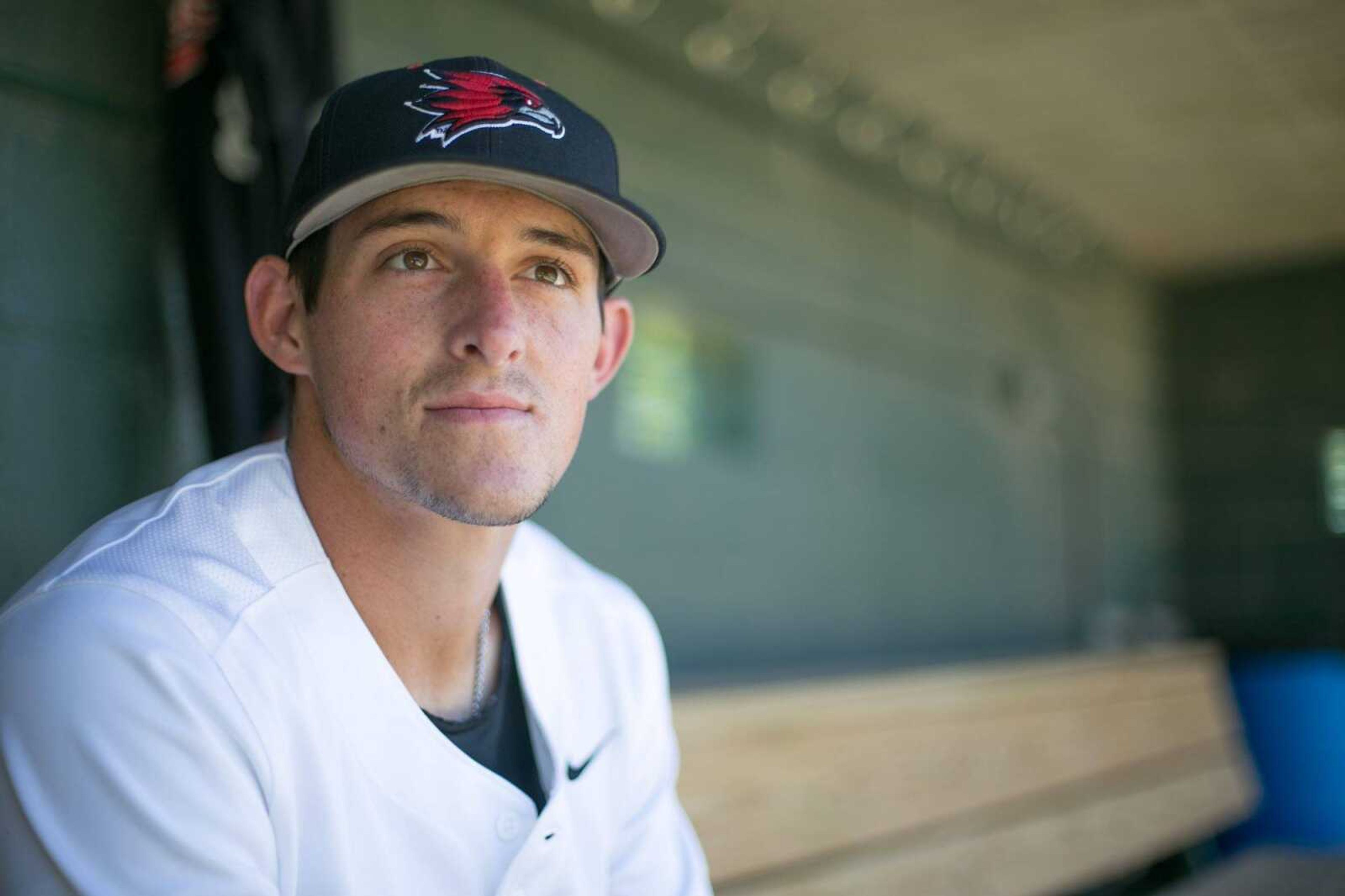 Southeast Missouri State's Jason Blum poses for a photo Friday, May 1, 2015 at Capaha Field. (Glenn Landberg)