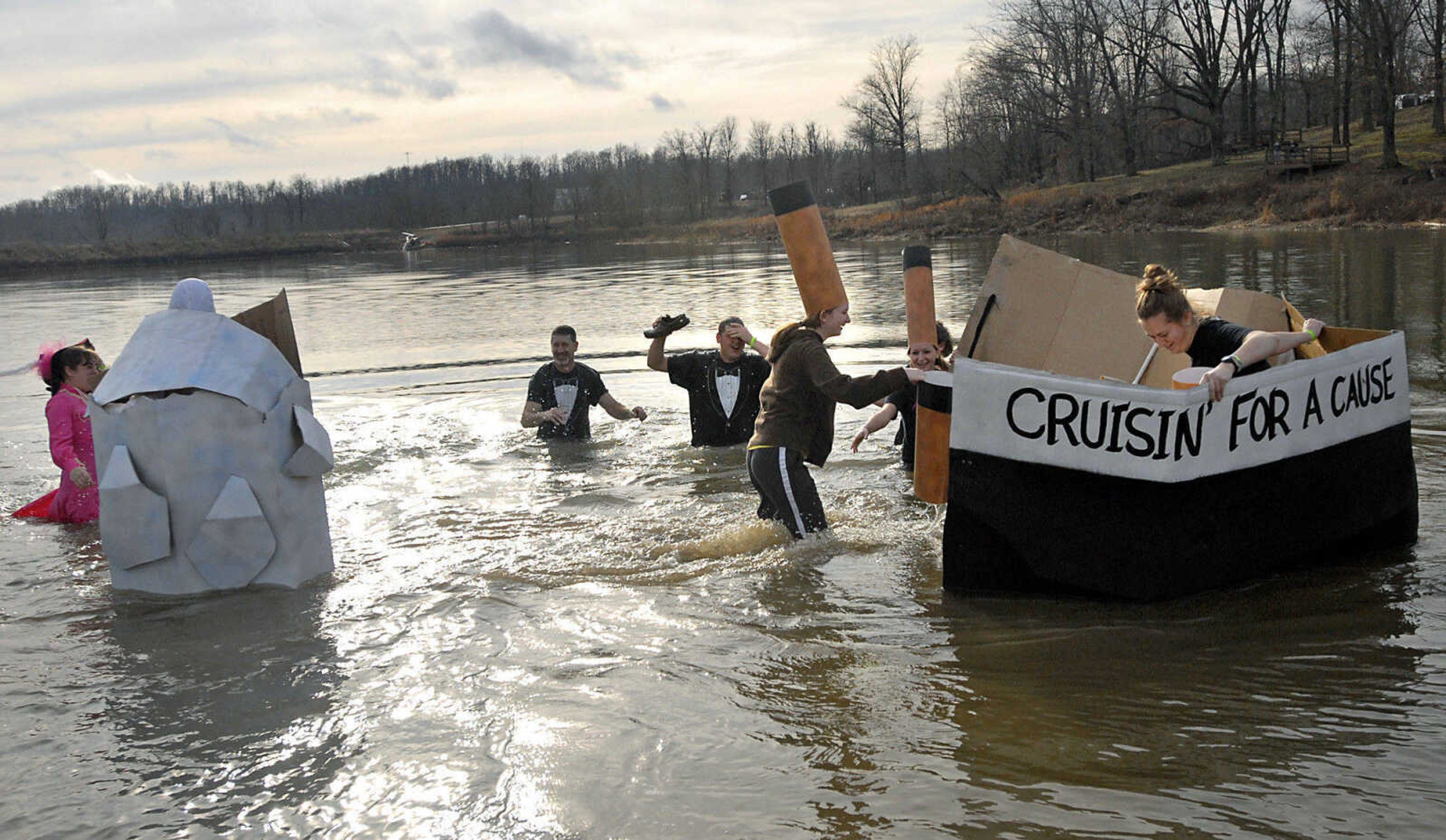 KRISTIN EBERTS ~ keberts@semissourian.com

The Kelso Krazies team, dressed as the Titanic, breaks apart as it hits an "iceburg" during the 2012 Polar Plunge at the Trail of Tears State Park's Lake Boutin on Saturday, Feb. 4, 2012.