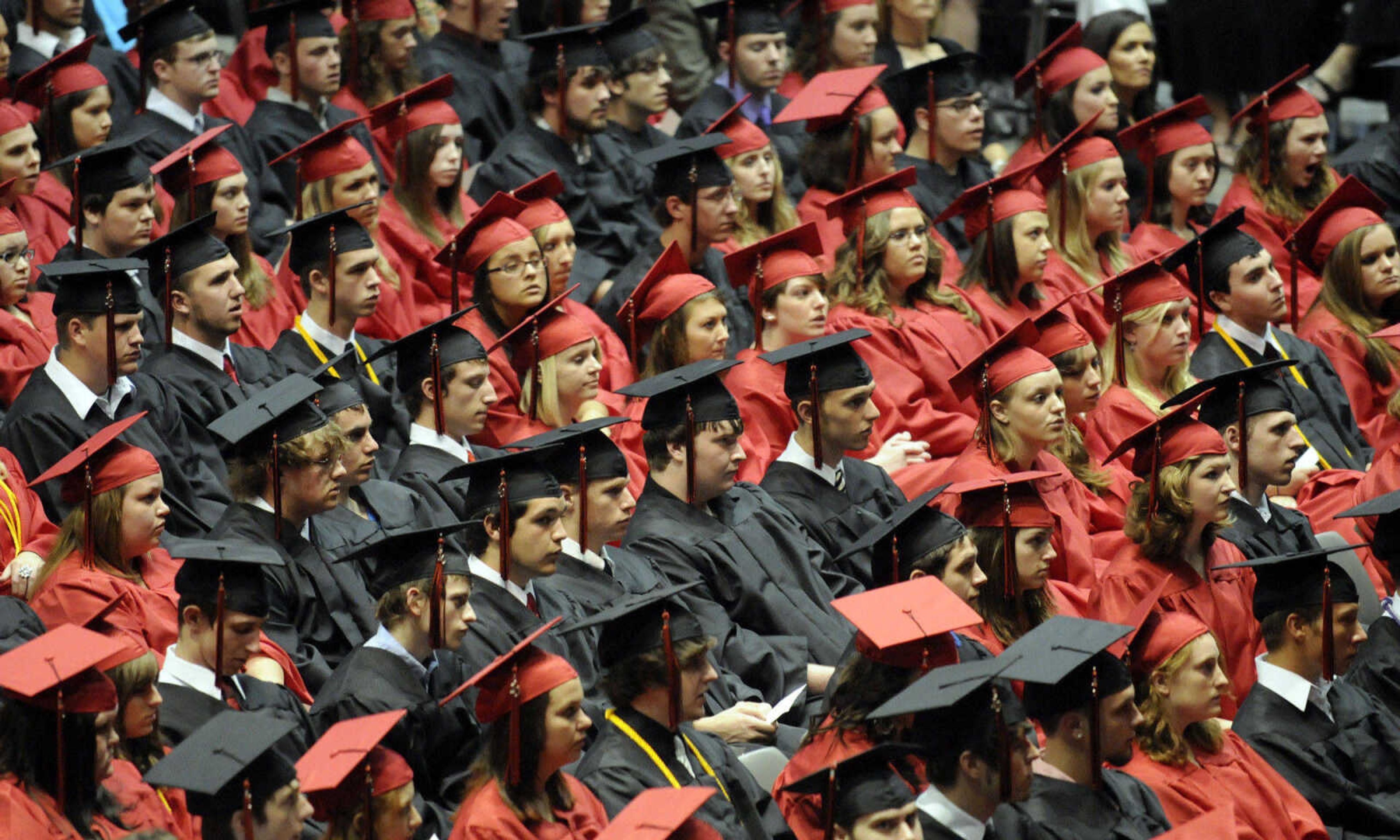 KRISTIN EBERTS ~ keberts@semissourian.com

Students listen to the announcements of awards and honors during Jackson High School's commencement ceremony at the Show Me Center in Cape Girardeau, Mo., on Thursday, May 20, 2010.