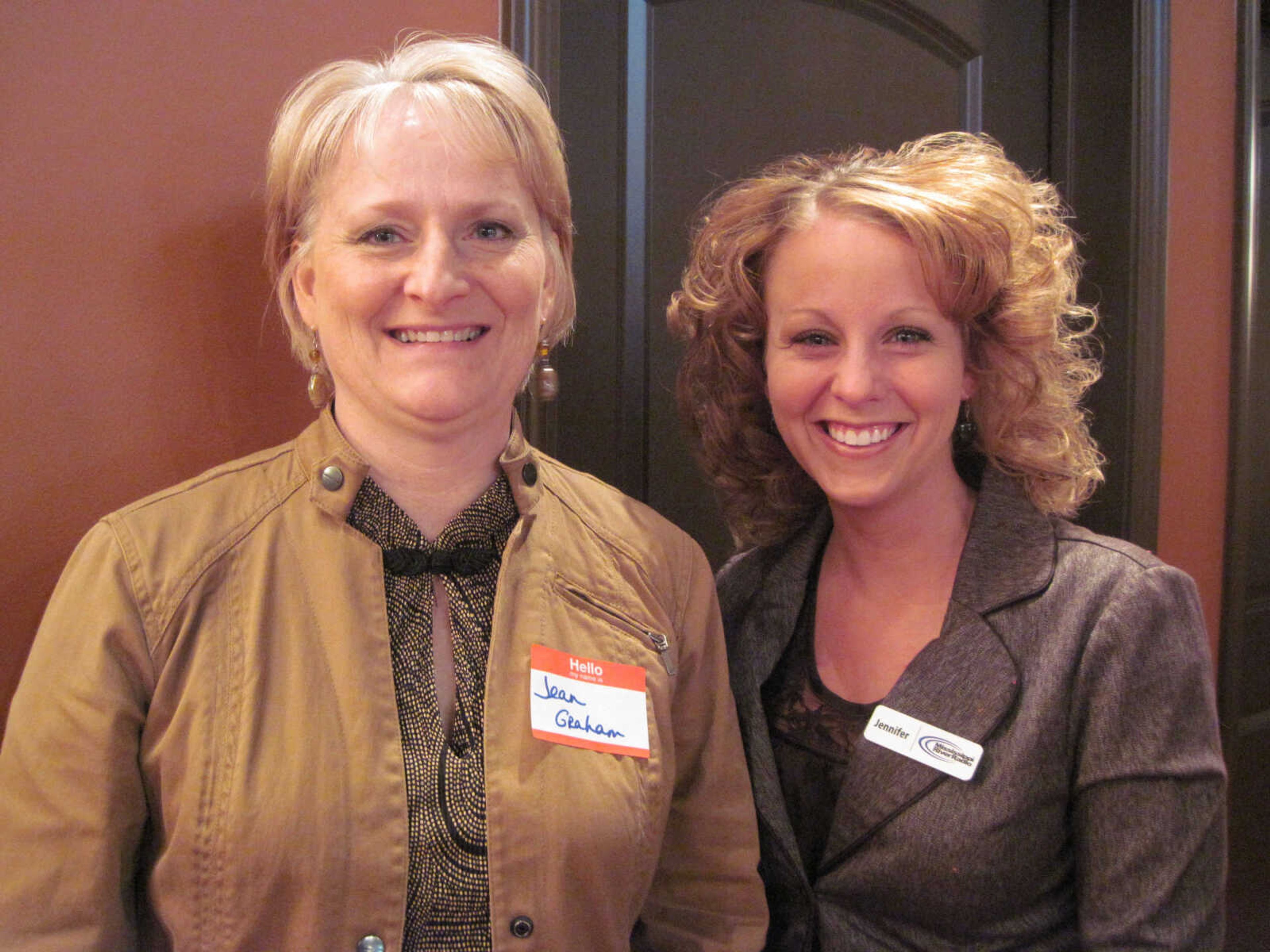 Jean Graham and Jennifer Lauck attend the Jackson Chamber of Commerce Business Breakfast at Creative Edge on Friday, April 9, 2010.