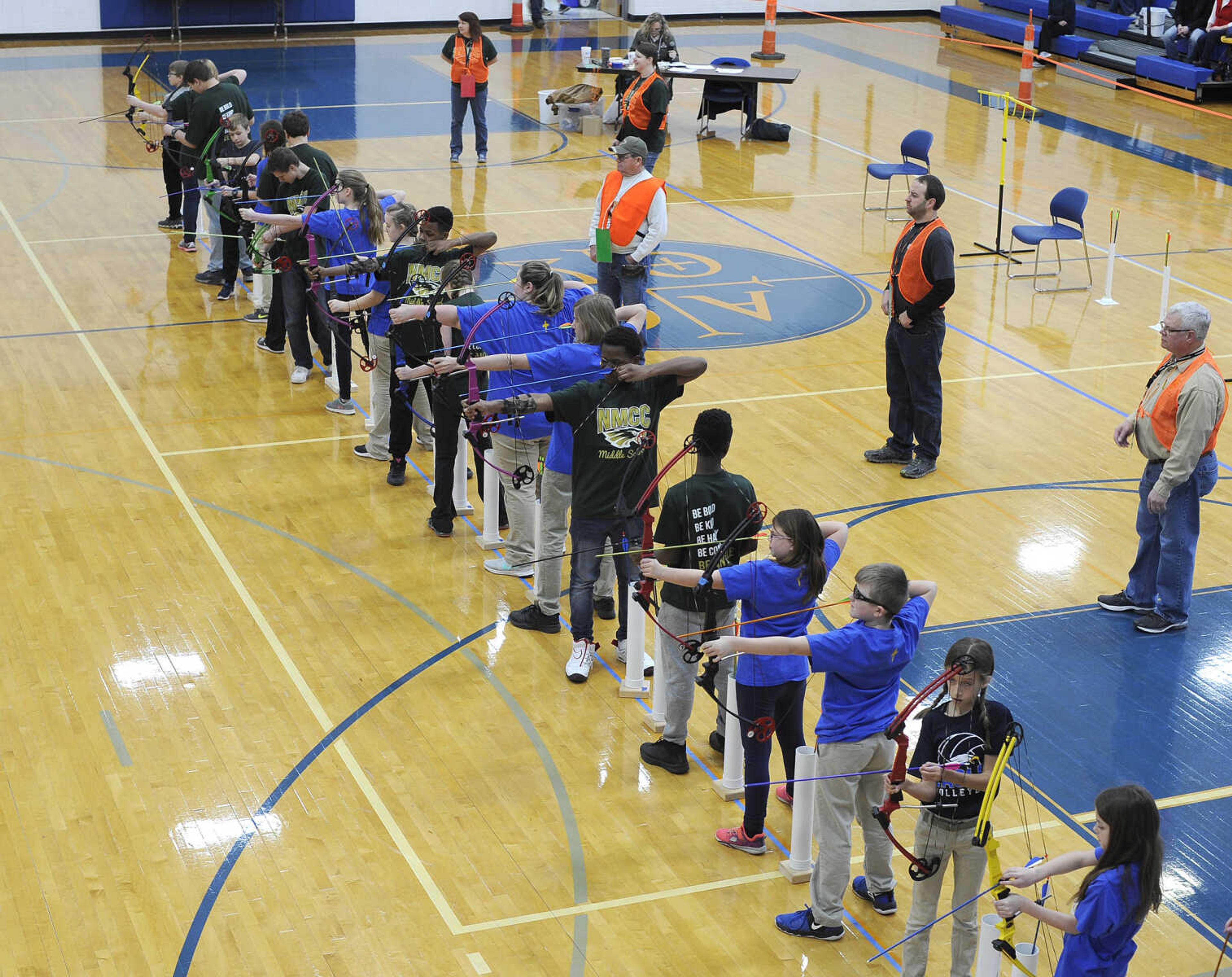 FRED LYNCH ~ flynch@semissourian.com
Archers shoot at the targets Saturday, Feb. 3, 2018 during a National Archery in the Schools Program tournament at Immaculate Conception Catholic School in Jackson.