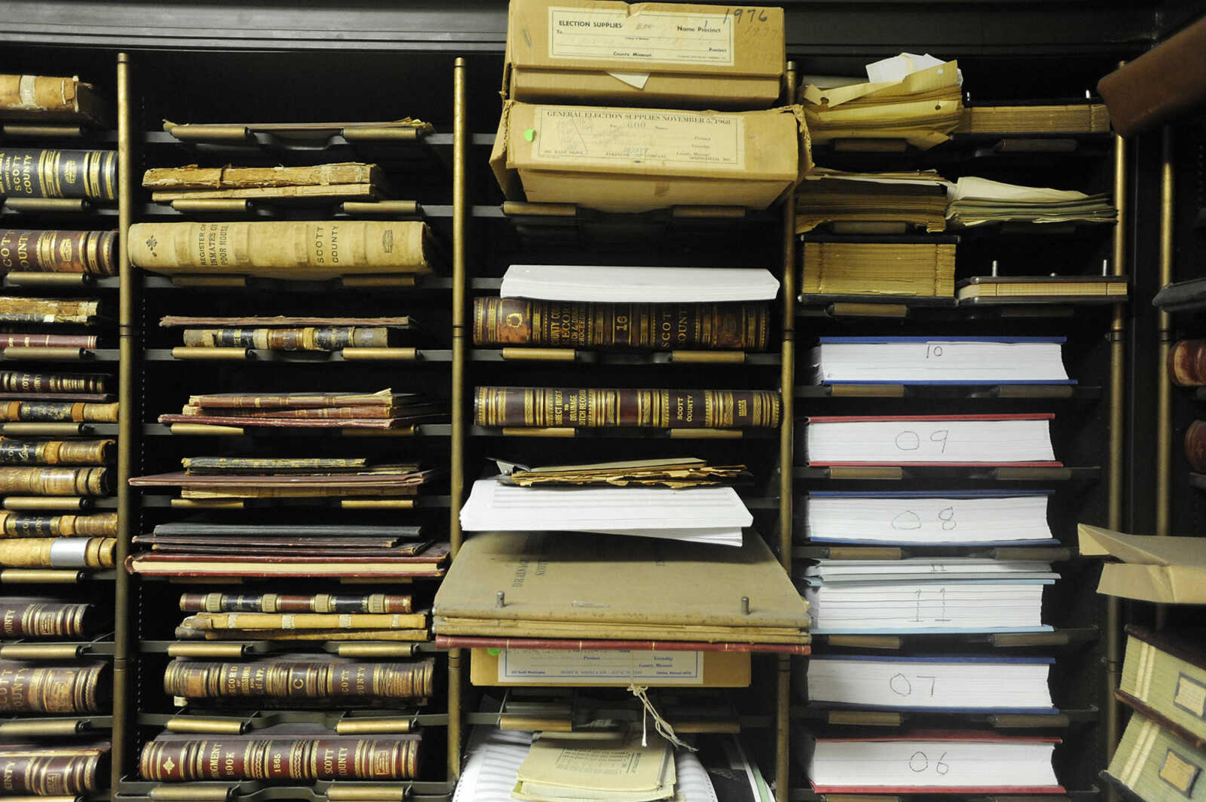 The records vault of the Scott County Courthouse. Tours were given during the celebration in honor of the centennial of the Scott County Courthouse in Benton Saturday, June 16. The building, the sixth courthouse for Scott County, was designed by Henry H. Hohenschild in 1912 and dedicated on April 20, 1914.  The courthouse was placed on the National Register of Historic Places in January 2004.