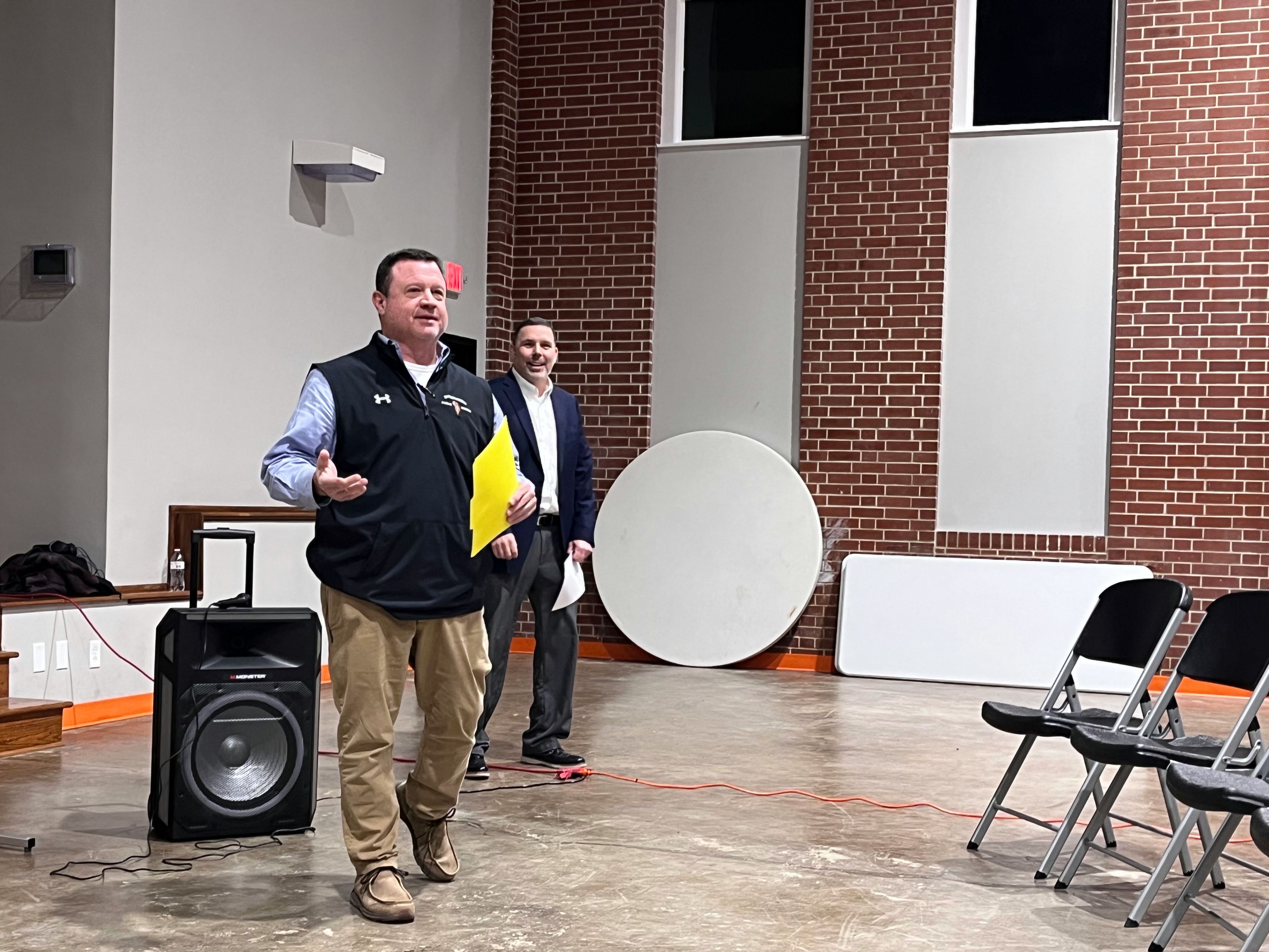 Cape Girardeau Public Schools assistant superintendent of support services Josh Crowell speaks during the ribbon cutting ceremony on Tuesday, Dec. 3, at Cape Central Academy. 