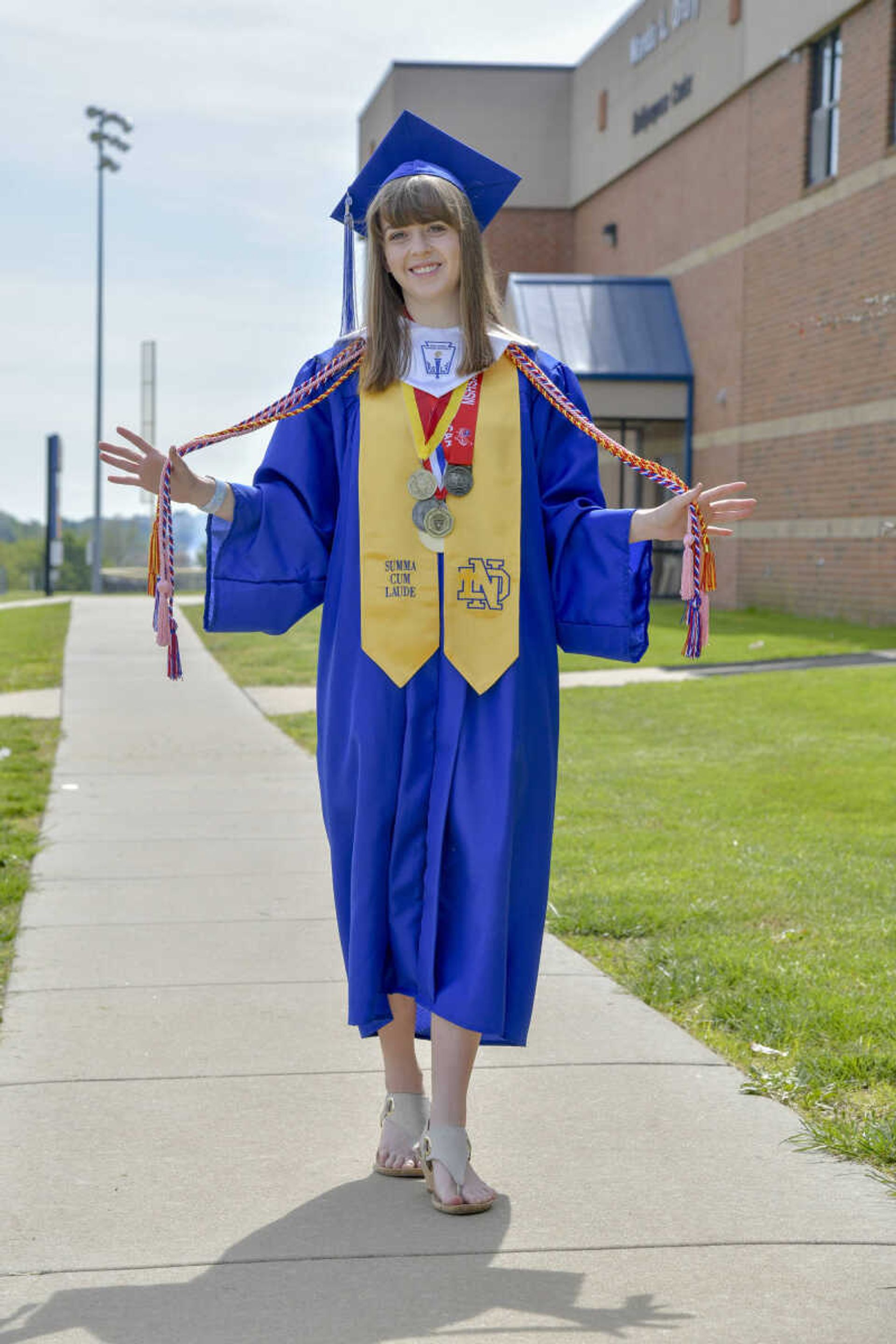 Notre Dame's valedictorian Claire Southard poses for a photo at the school in May.