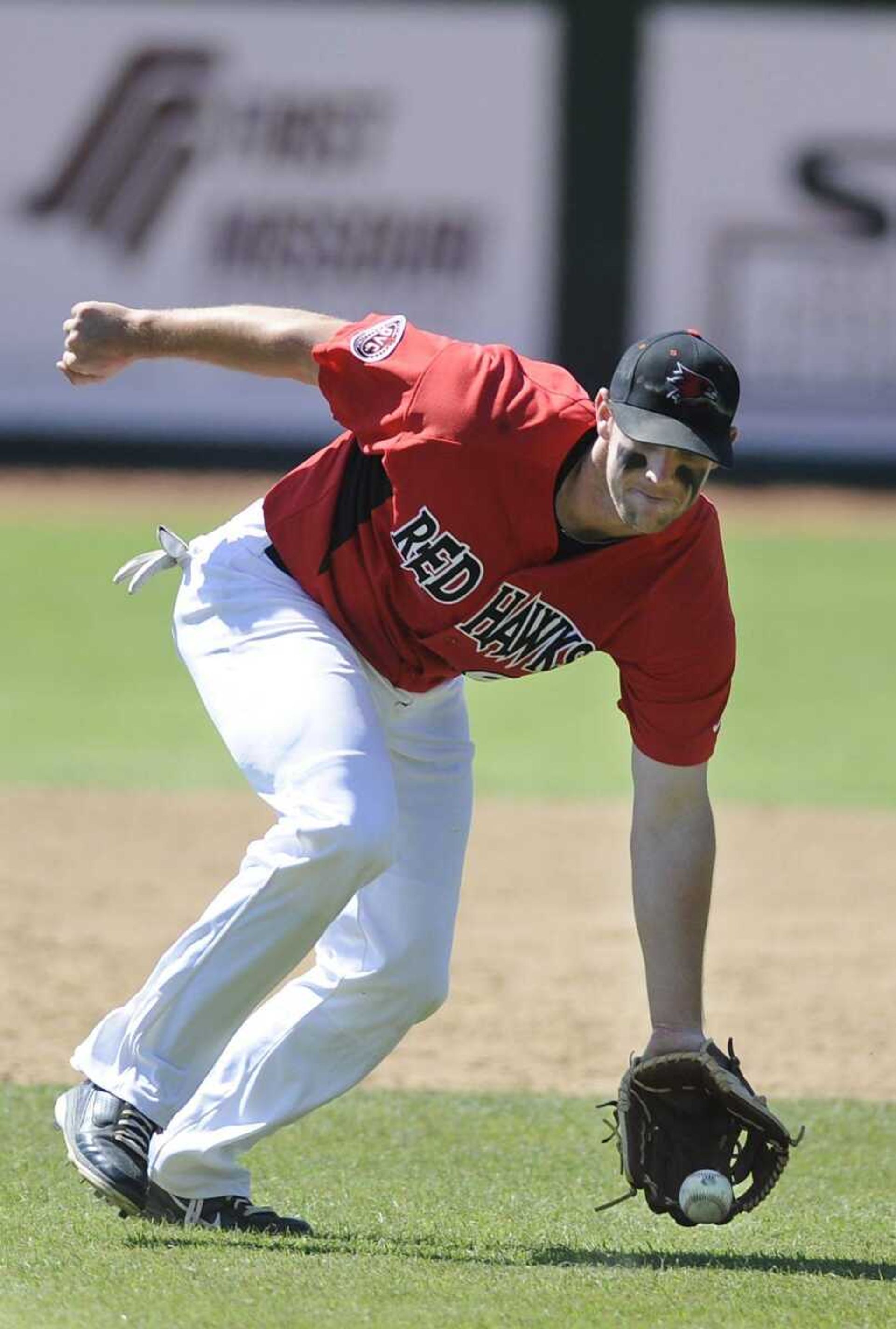 Southeast Missouri State third baseman Trenton Moses fields a ground ball during Friday's game.