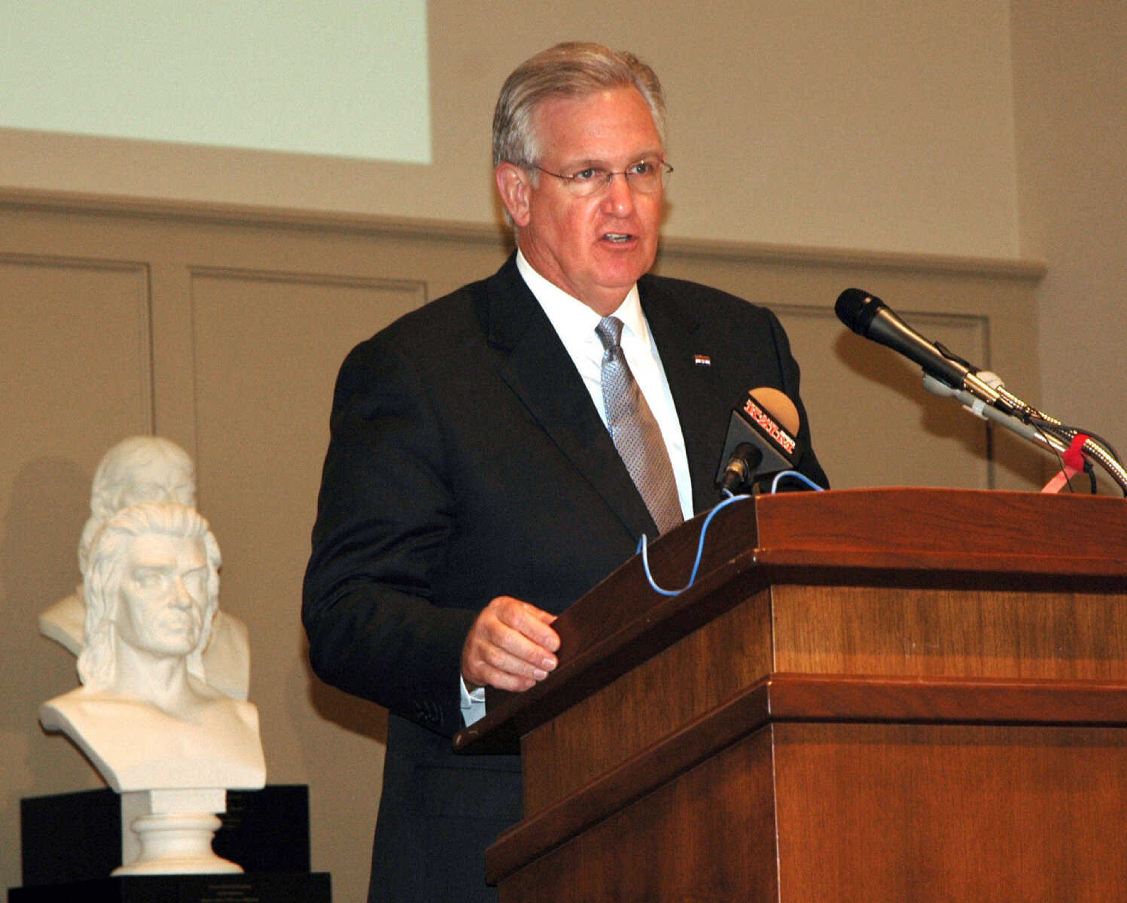 Gov. Jay Nixon speaks during a news conference announcing the expansion of the Operation Jump-Start program Friday, Feb. 19, 2011 at the Wehking Alumni Center in Cape Girardeau. (Melissa Miller)