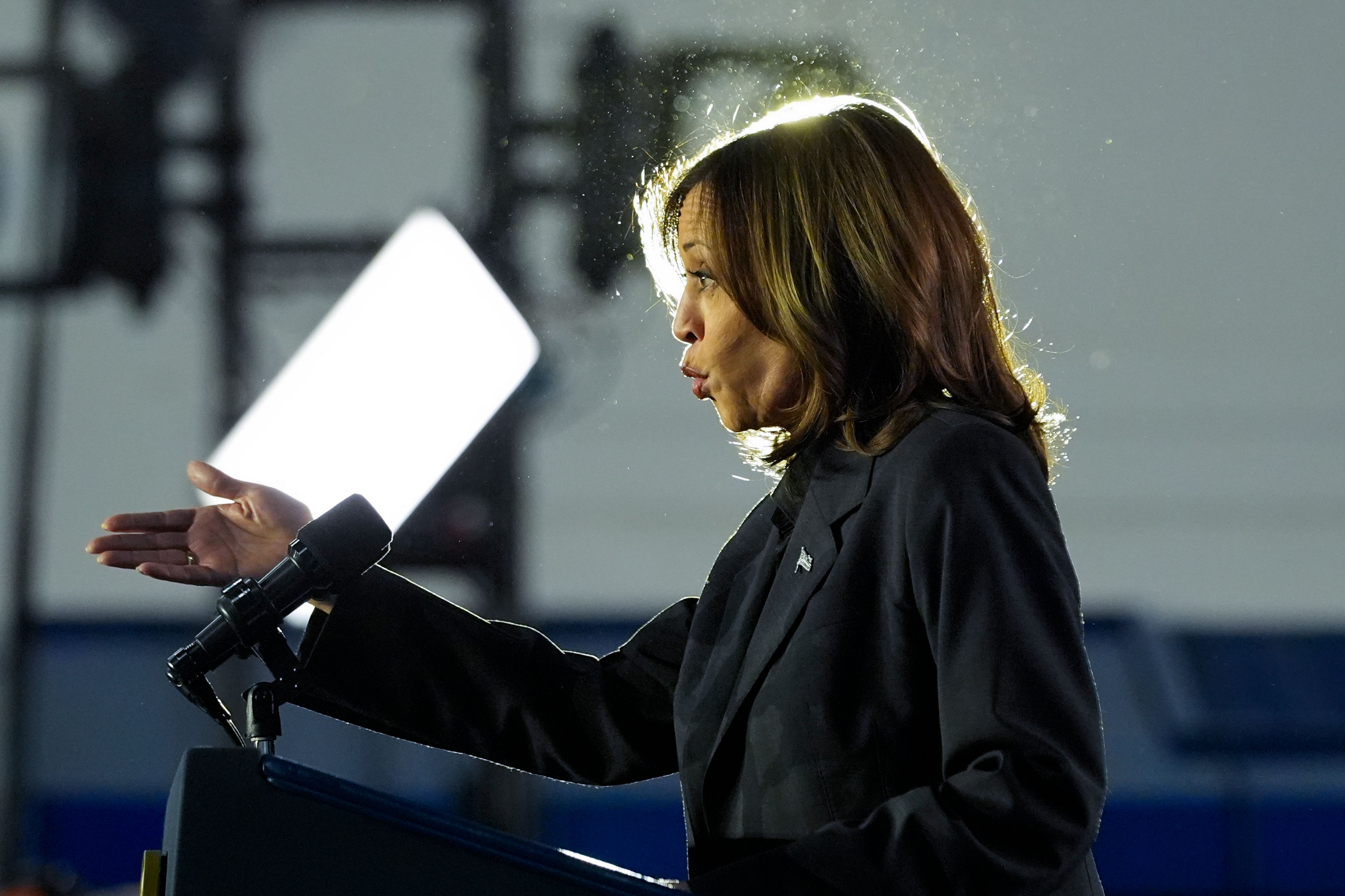 Democratic presidential nominee Vice President Kamala Harris speaks at a campaign rally at Little Chute High School, Friday, Nov. 1, 2024, in Little Chute, Wis. (AP Photo/Alex Brandon)