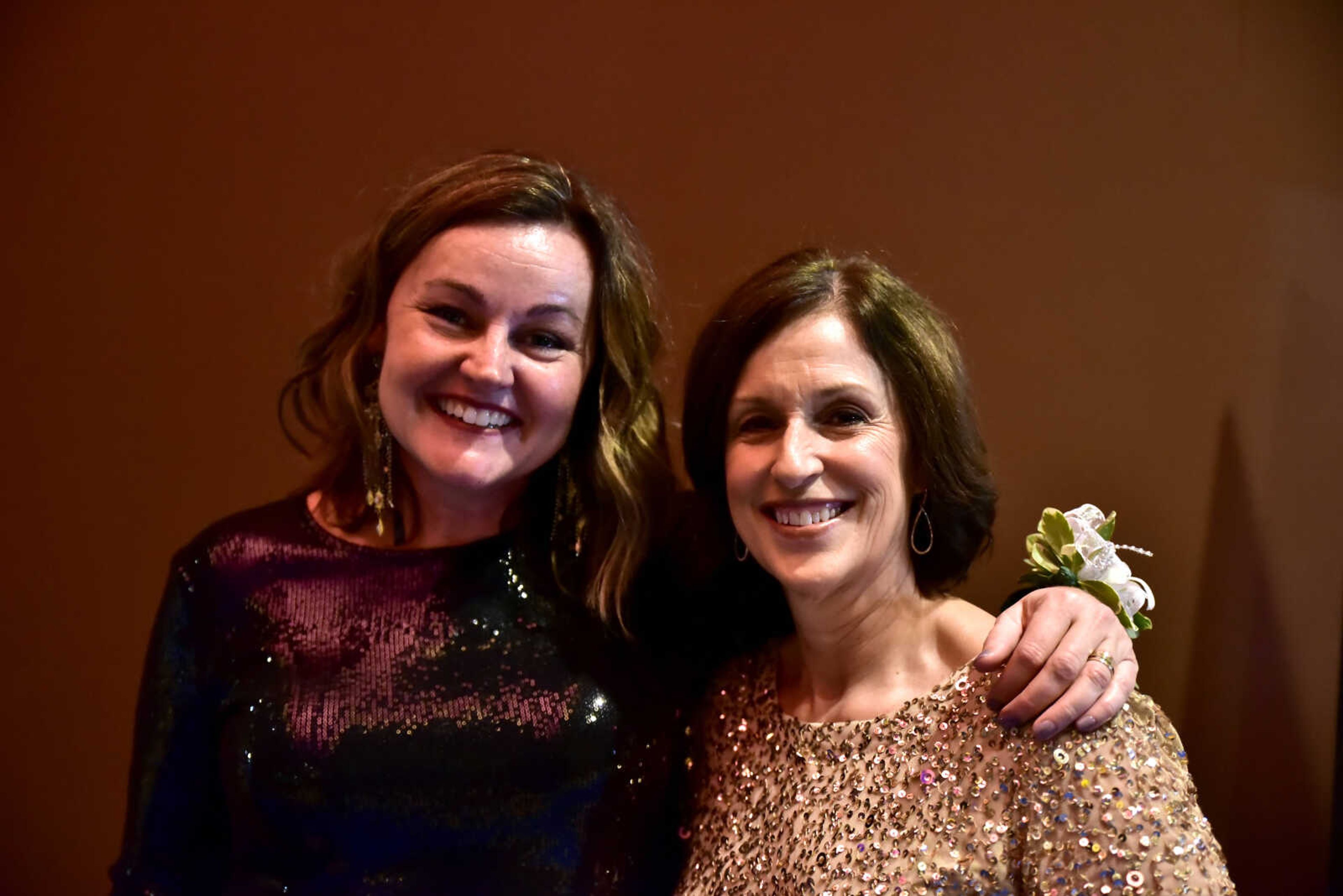 From left, Chrisy Wilferth and Christy Shawan pose for a photo at the third annual Friends of Saint Francis Gala held at the Isle Casino on March 3, 2018, in Cape Girardeau.