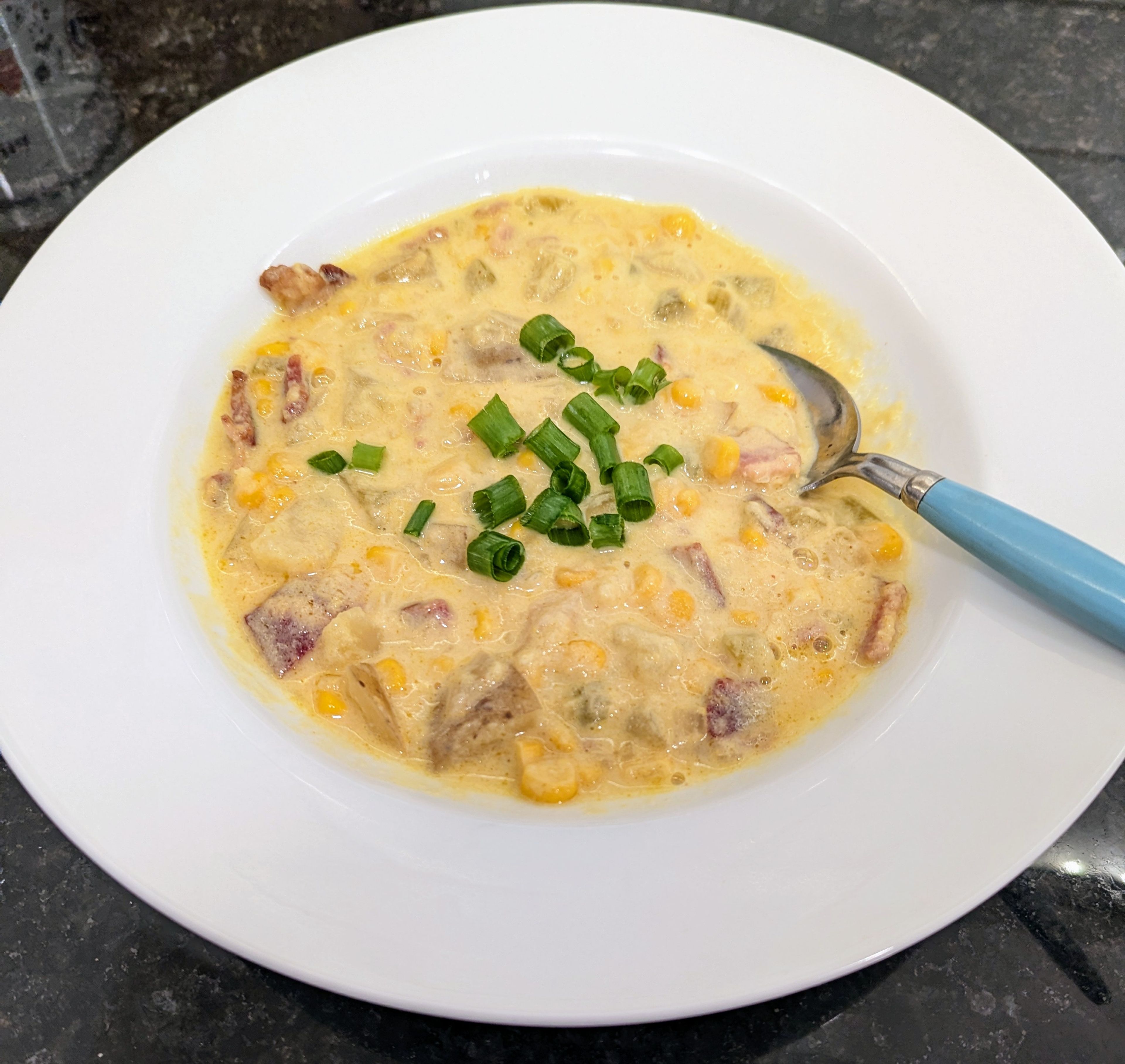 Idaho-Iowa Corn and Potato Chowder, adapted from a recipe in Beyond Burlap, a collection of potato recipes from the Junior League of Boise.