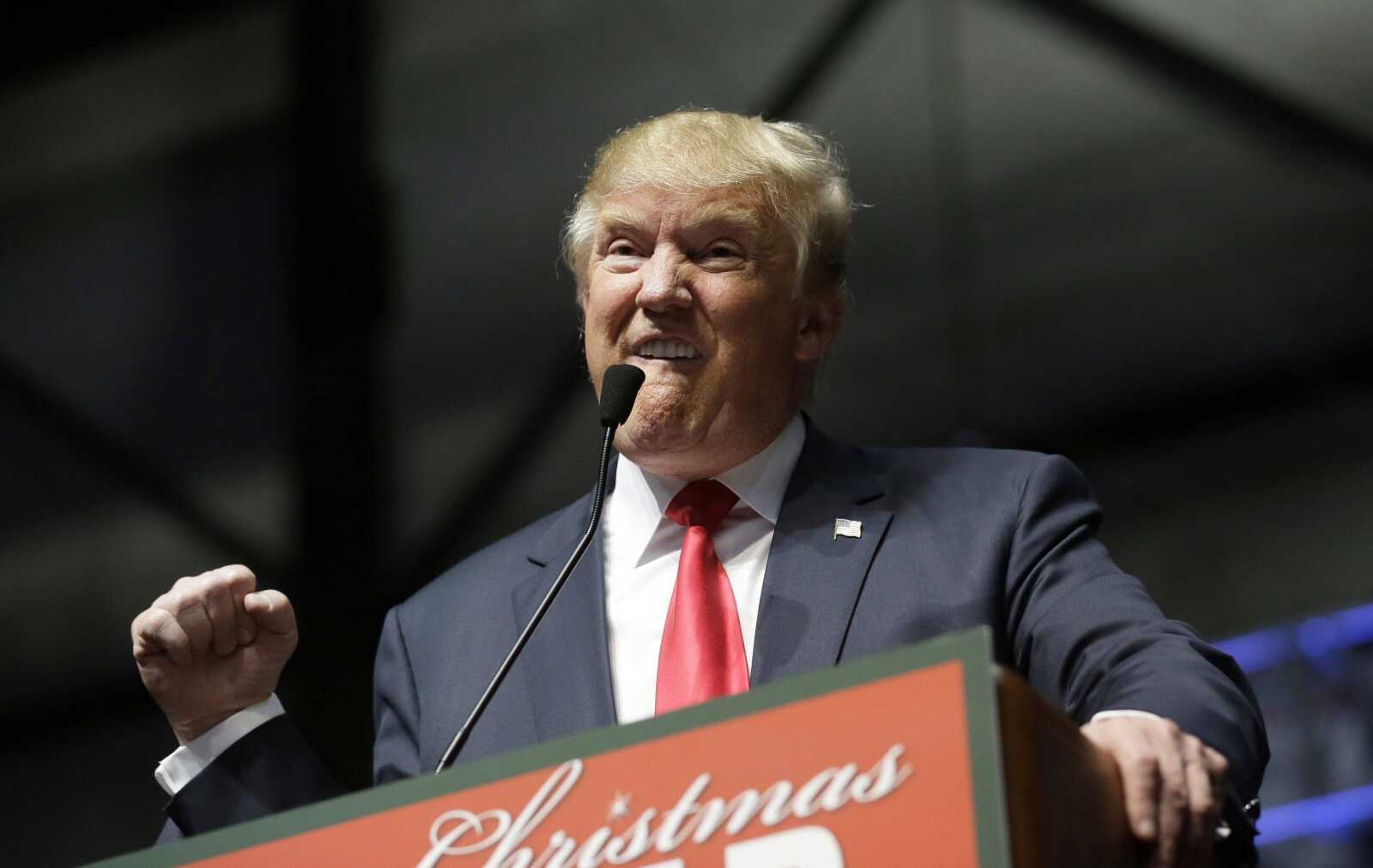 Republican presidential candidate Donald Trump addresses supporters at a campaign rally Monday in Grand Rapids, Michigan. (Carlos Osorio ~ Associated Press)