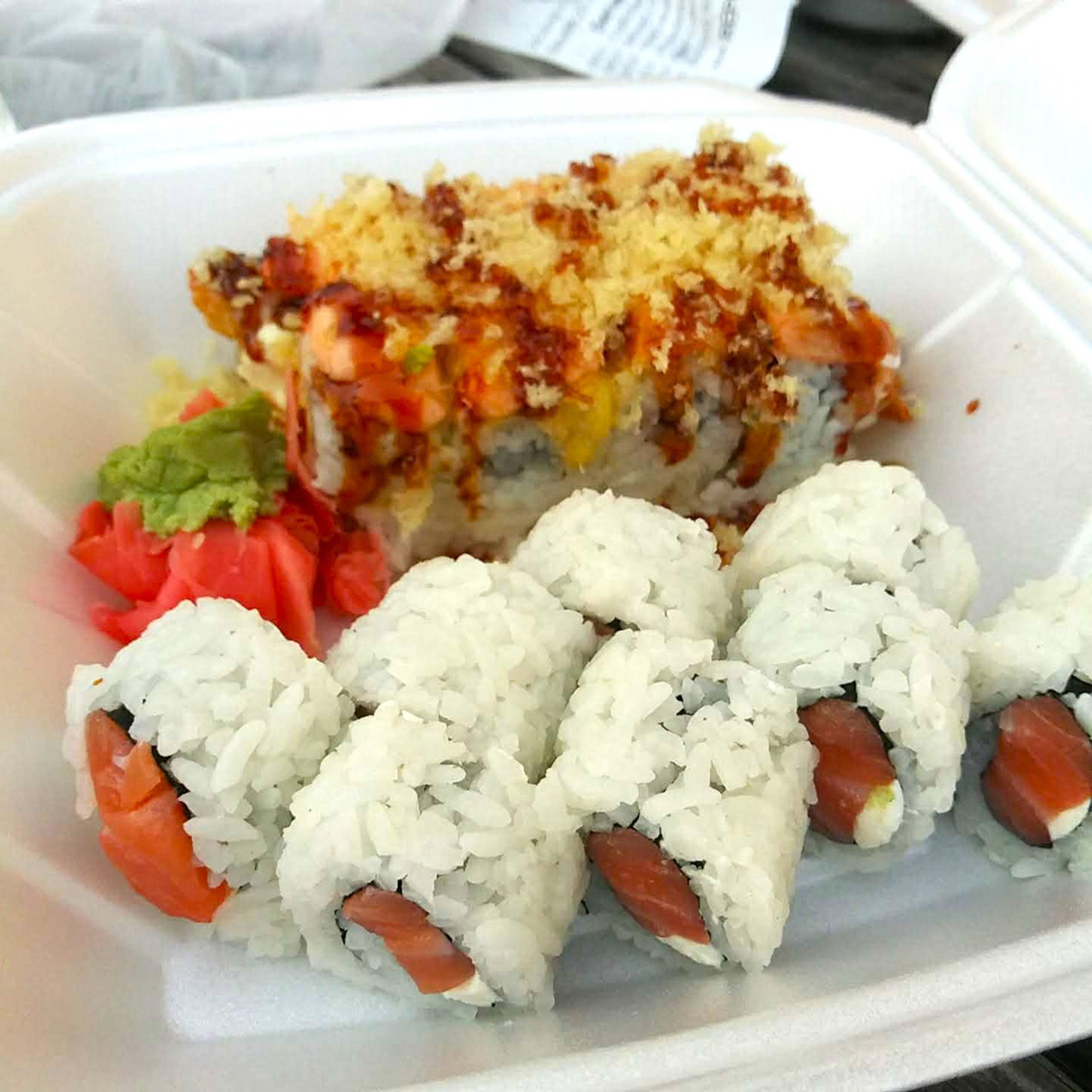 Sushi rolls from O-Saki Express, including the delicious, over-the-top OMG roll.